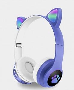 Наушники беспроводные VZV-24M Bluetooth синие с кошачьими ушками - Фото 1