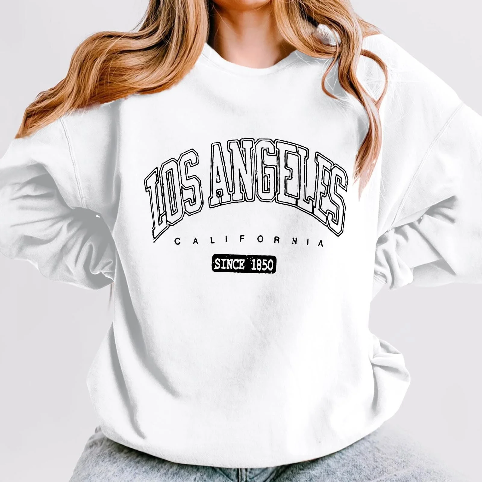 Женские свитшоты Los Angeles California с круглым вырезом, мультяшным рисунком, толстовки с буквами, винтажные кантри-наряды, длинные рукава, комфортные, Y2K, топы 2025, Workou, для колледжа, необходимые, фото №2