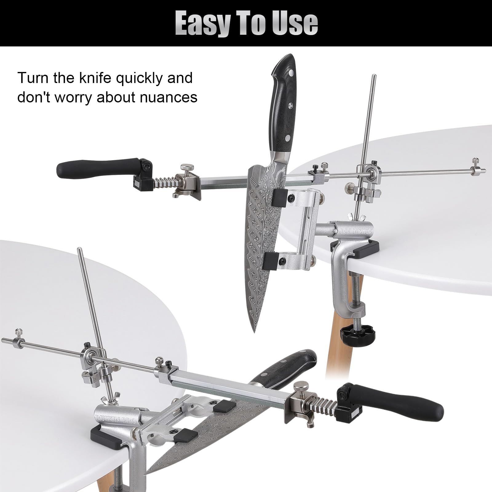 Професійна Точило для ножів RX-009 система заточування нержавіюча сталь поворот на 360° з набором із 4 каменів Silver, фото №3 Професійна Точило для ножів RX-009 система заточування нержавіюча сталь поворот на 360° з набором із 4 каменів Silver, фото №3