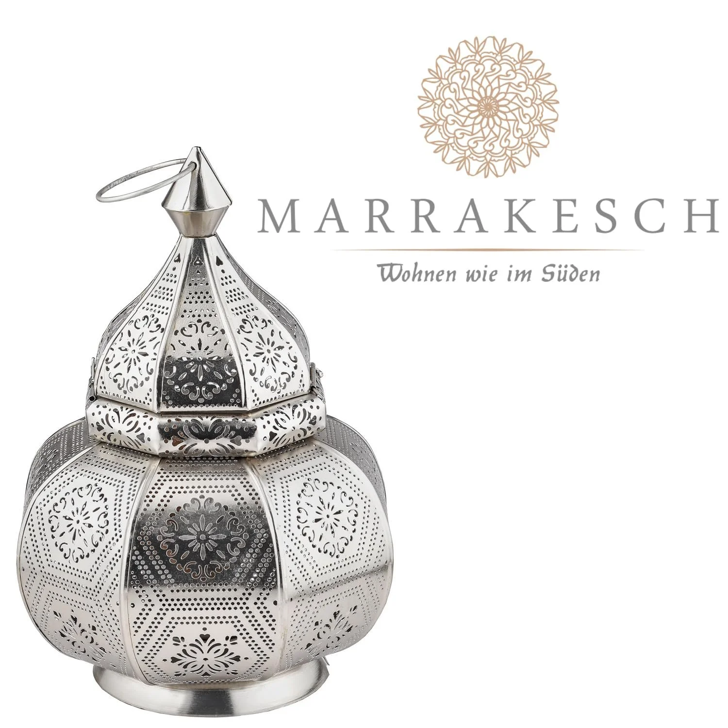 Набір з 2 ламп-ліхтарів Marrakech Mahana метал 30 см східний декор Срібляста, фото №7