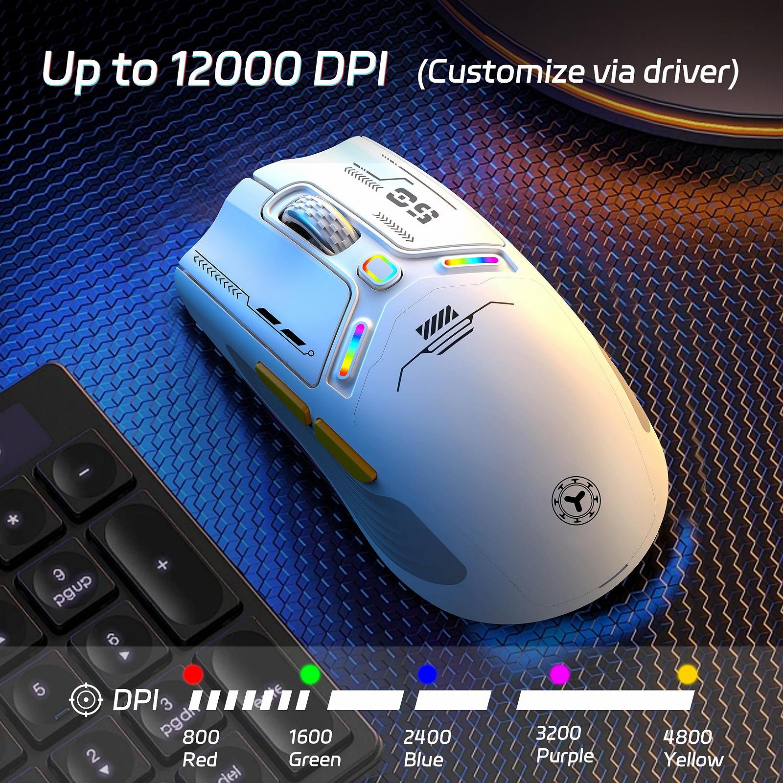 Мышь Беспроводная Игровая Uiosmuph V08 2.4G/Bluetooth/USB C с кабелем, Перезаряжаемая, 6 Программируемых Кнопок, 12000 DPI, Магнитная Крышка Honeycomb, фото №2