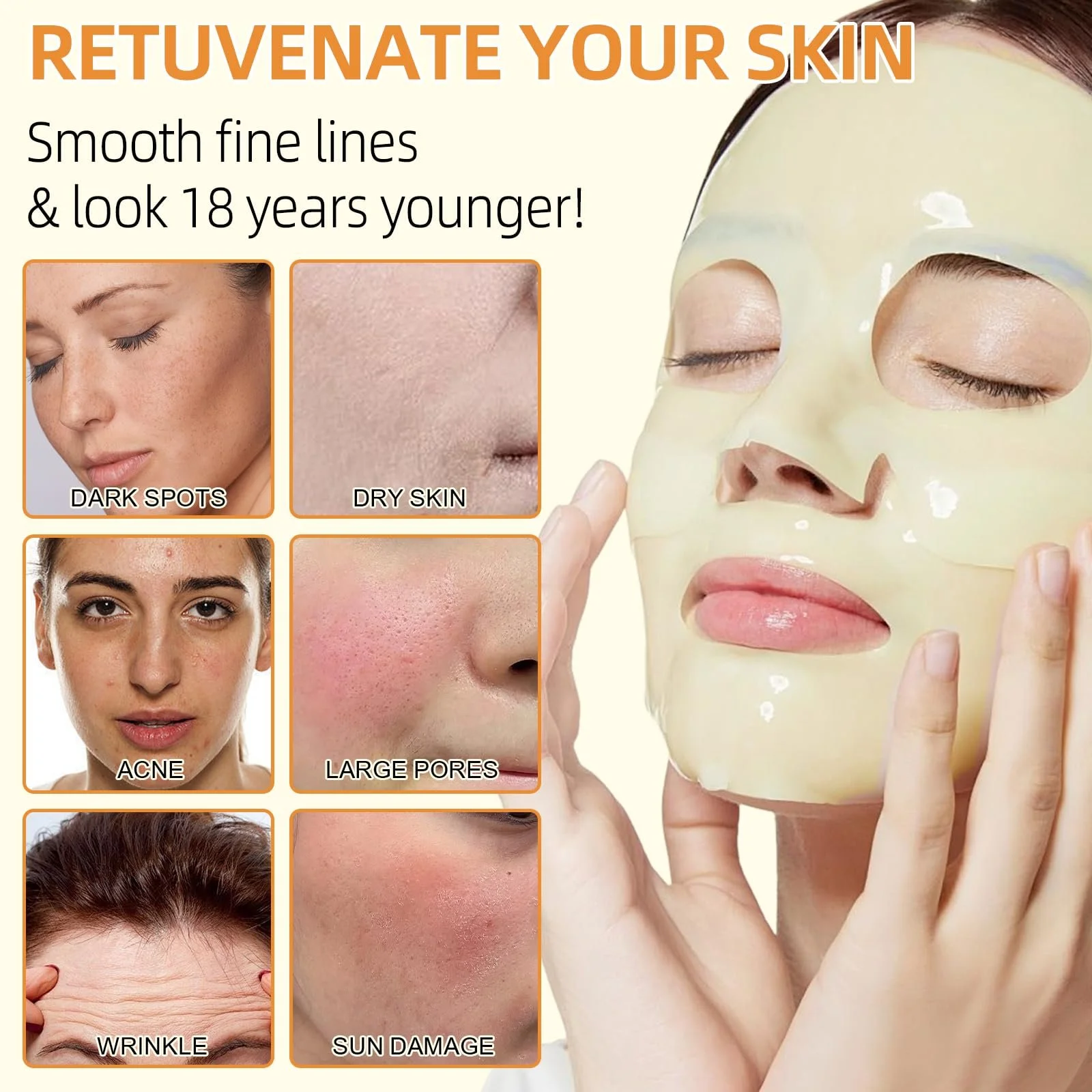 Маска для обличчя з койєвою кислотою та куркумою, 6 шт, для освітлення, пружності, проти старіння, фото №5