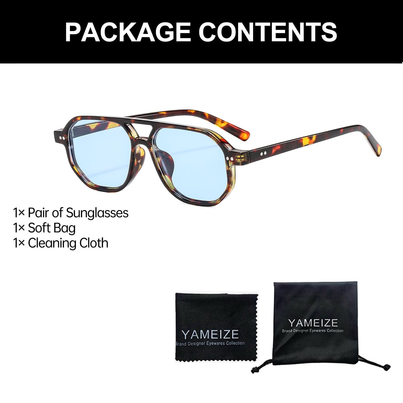 Сонцезахисні окуляри Авіатори Ретро YAMEIZE для жінок і чоловіків, класичний подвійний місток, вінтажний стиль, захист UV400, квадратні, фото №4