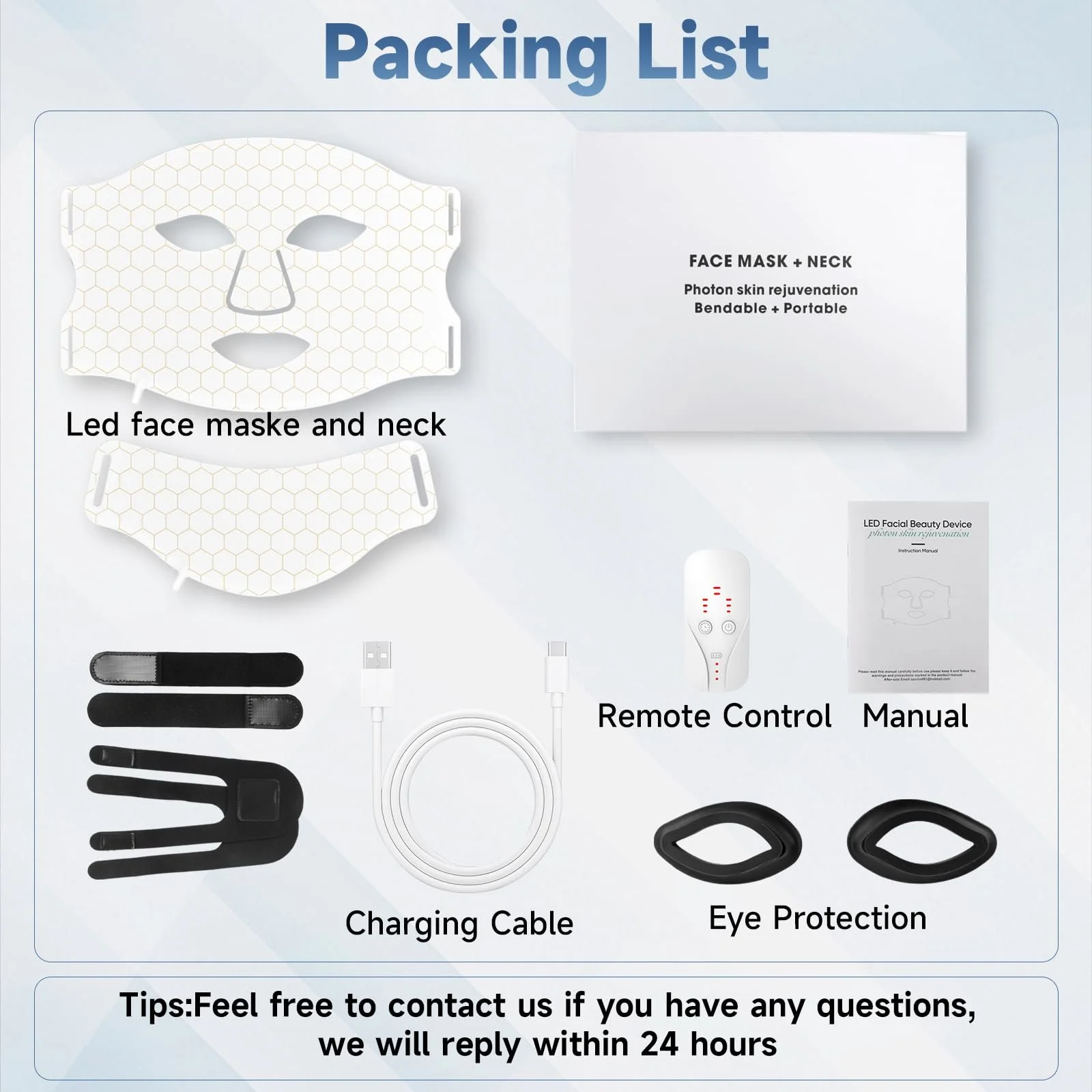 Світлодіодна маска для обличчя та шиї з 7 кольорами, фото №7