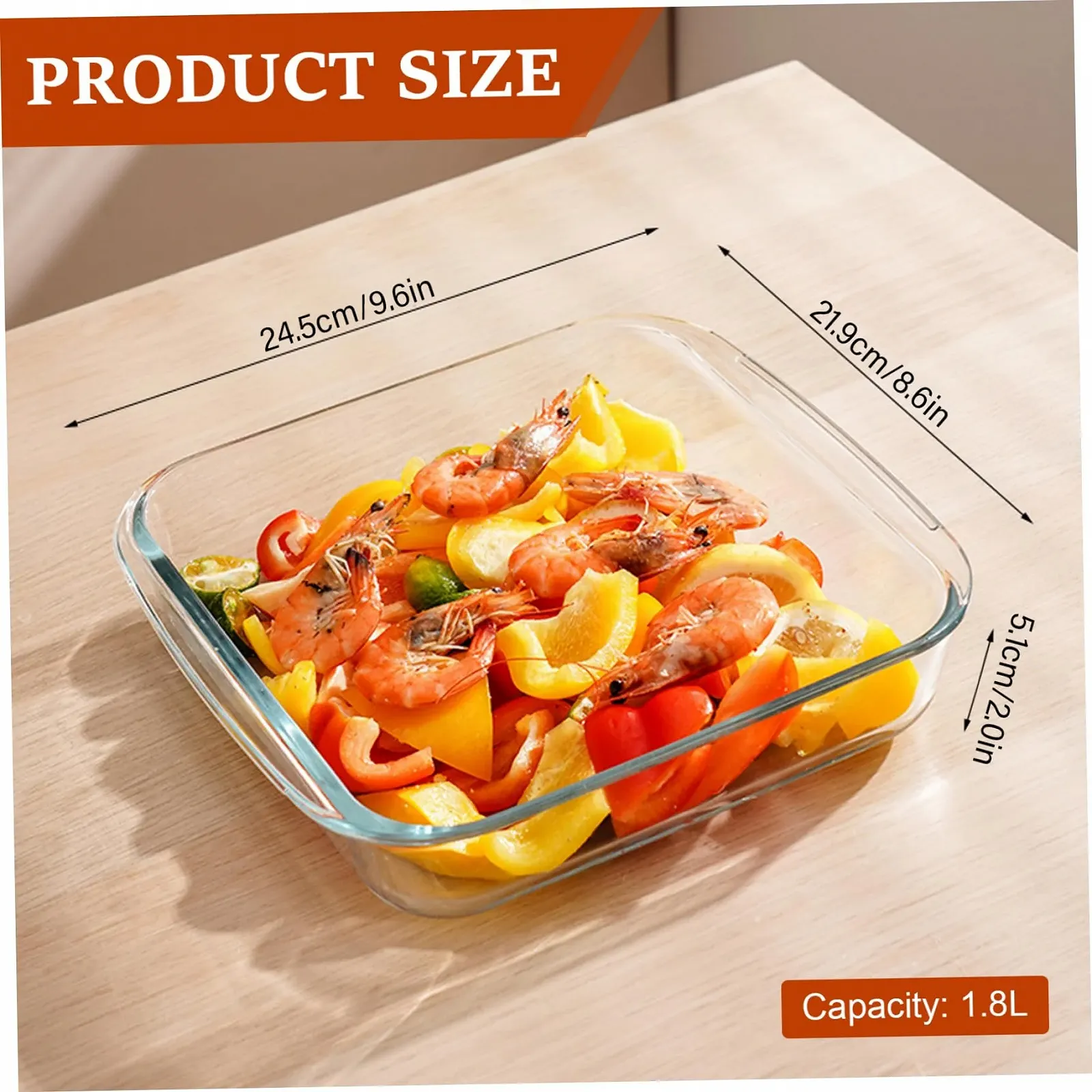 Форма для выпекания Стеклянная квадратная 24.6 x 21.8 x 5.1 см термостойкая до 400 °C, фото №5