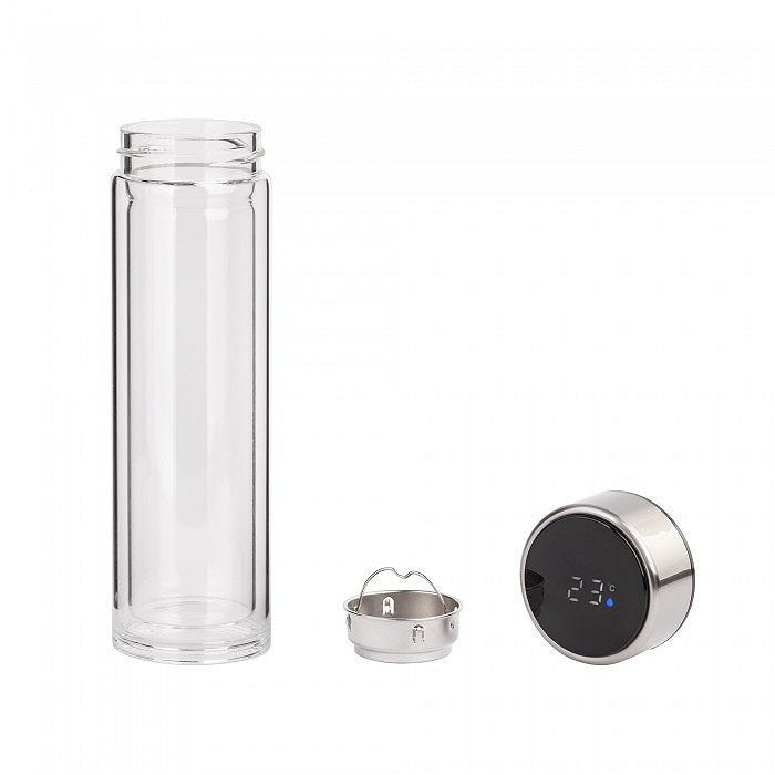 Скляна пляшка з подвійними стінами тепловим датчиком Tee 350 мл срібла, фото №2