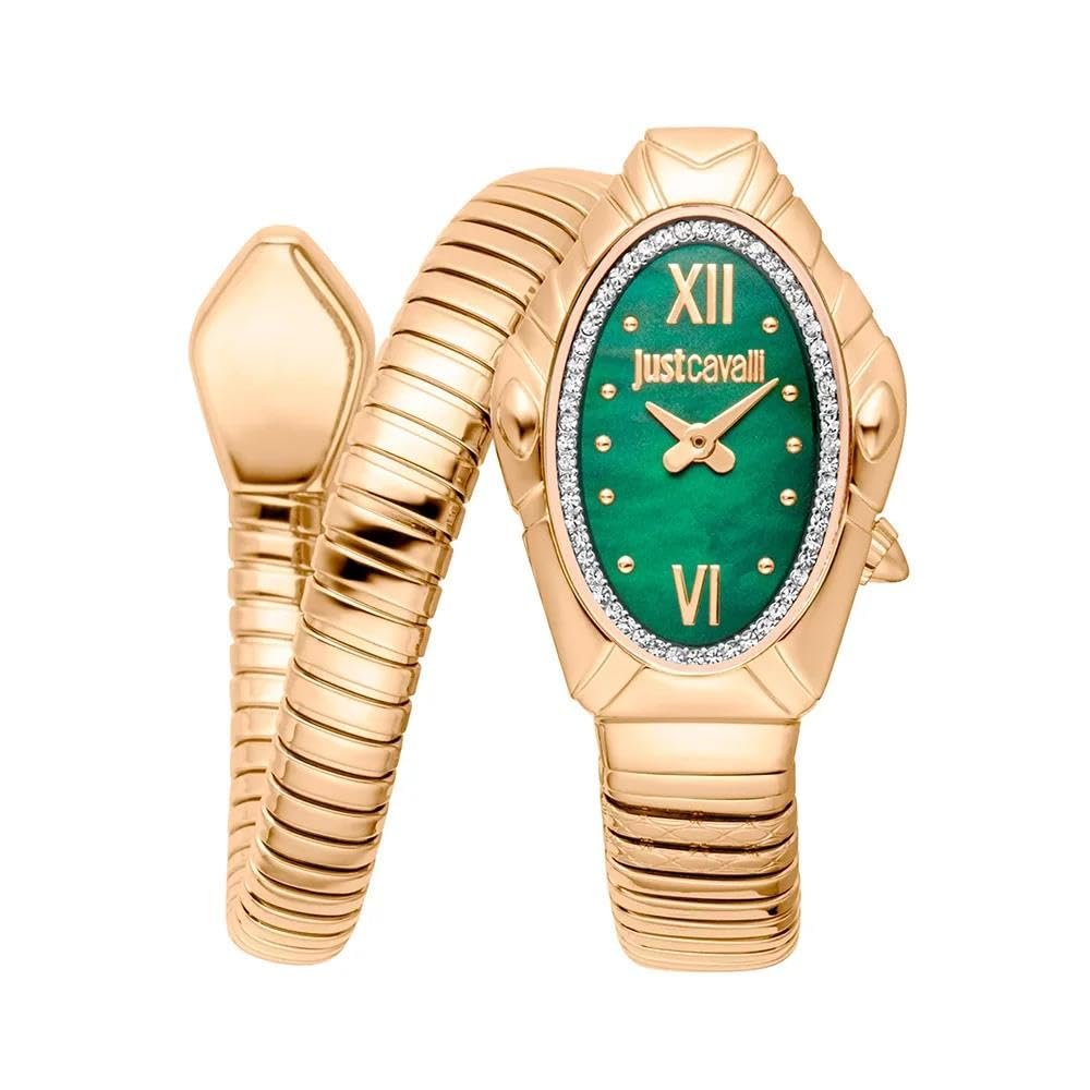 Женские аналоговые кварцевые часы Just Cavalli JC1L357M0035 Ремешок из нержавеющей стали, темно-зеленый, фэшн, фото №1