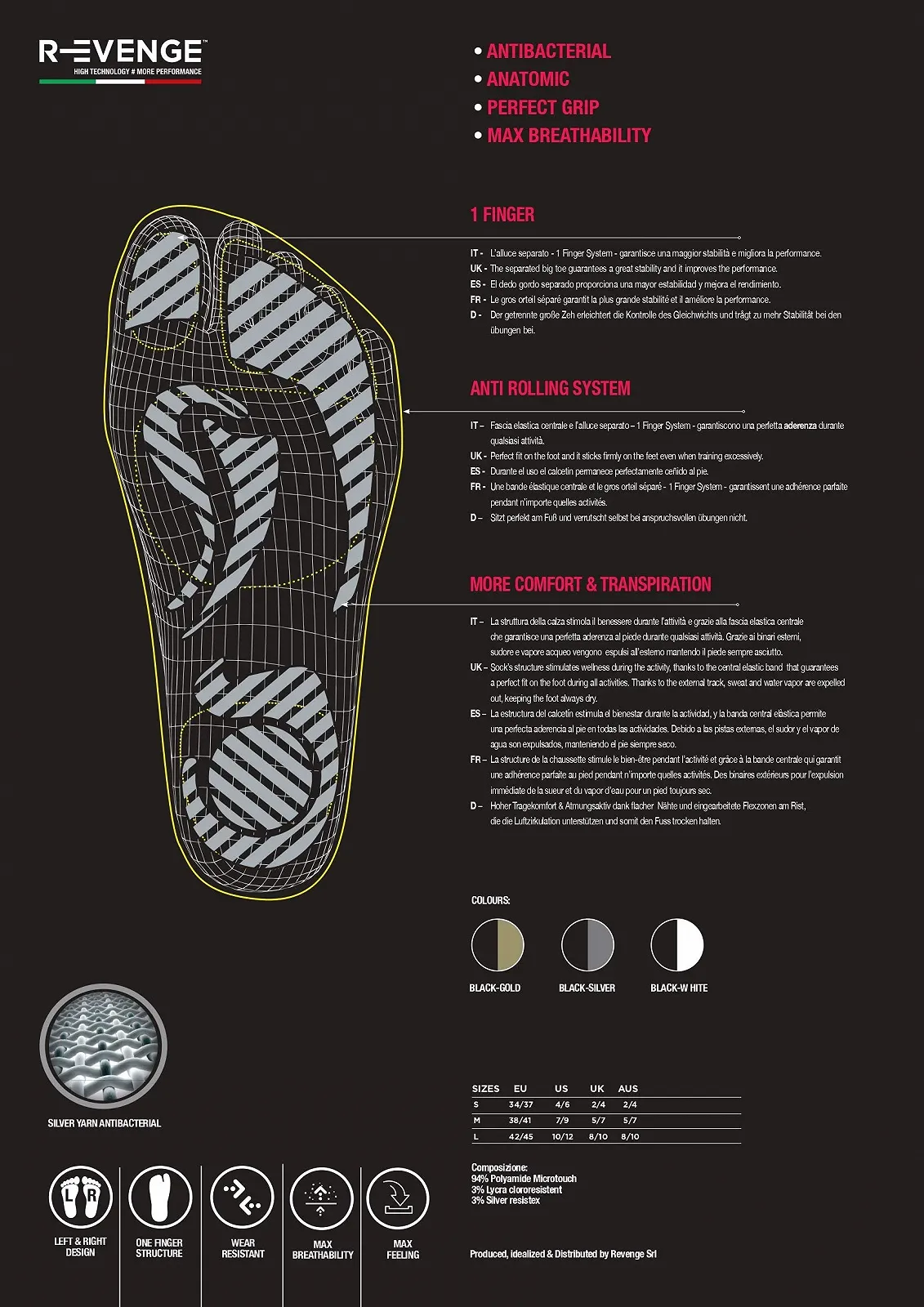 Шкарпетки для пілатесу R-EVENGE Нековзні Антибактеріальні Дихаючі, фото №4