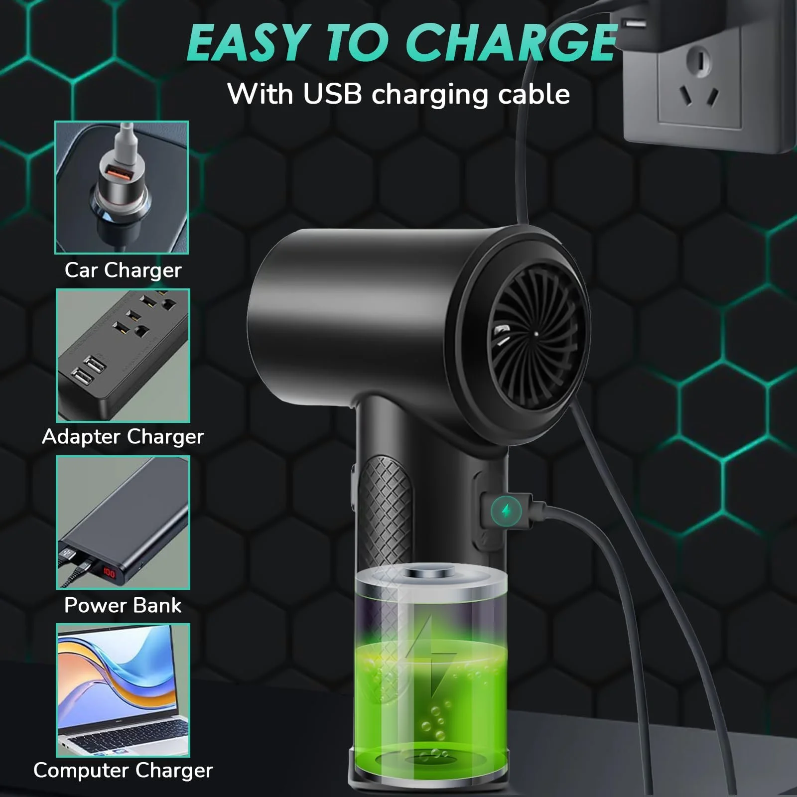 Аккумуляторный воздуходувка Bizcasa 100 000 об/мин 6000 мАч LED, фото №7