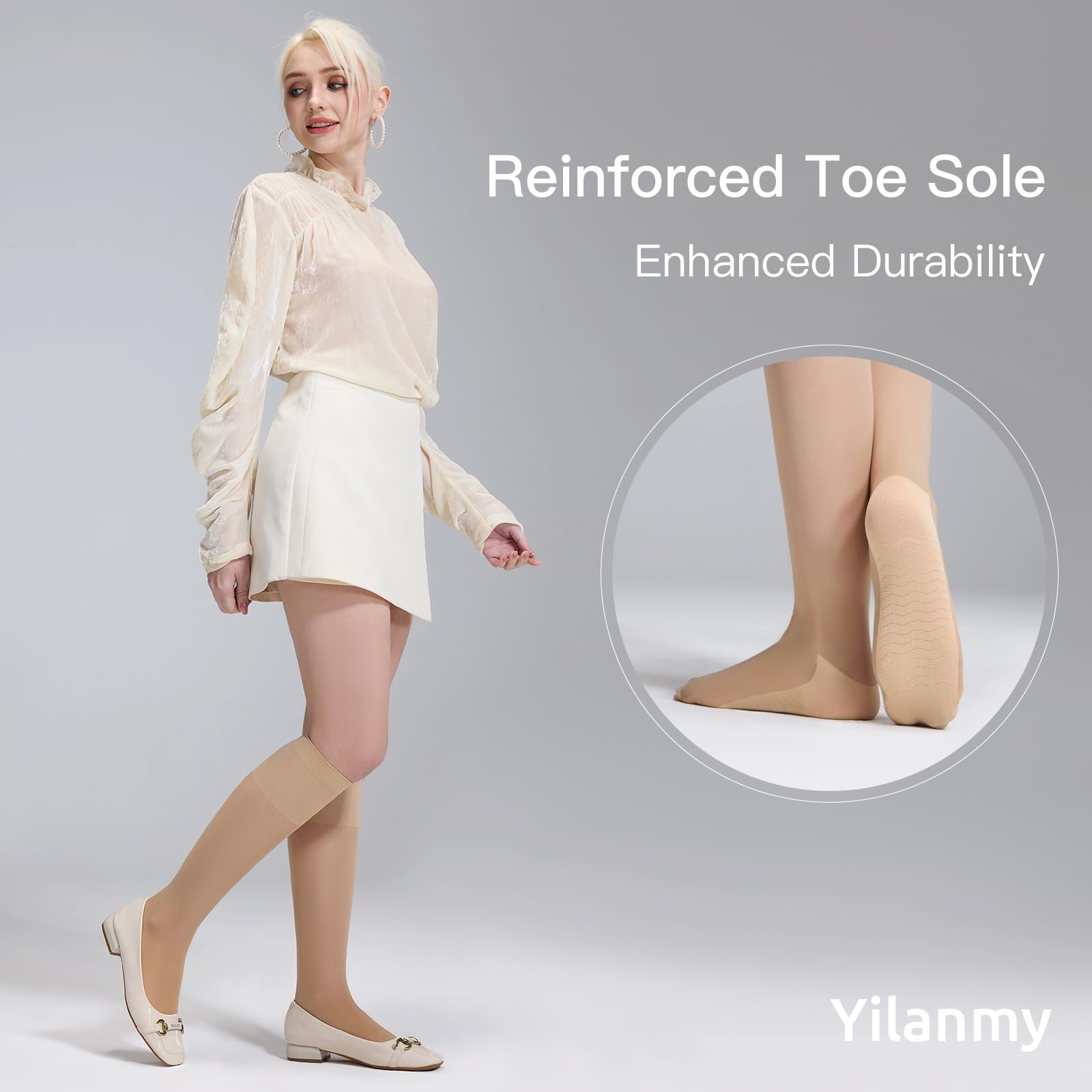 Гольфы Yilanmy 6 пар Женские шелковые тонкие 30 ден Прозрачные тонкие гольфы с массажной подошвой Мягкий комфортный пояс Чулки из нейлона, фото №3