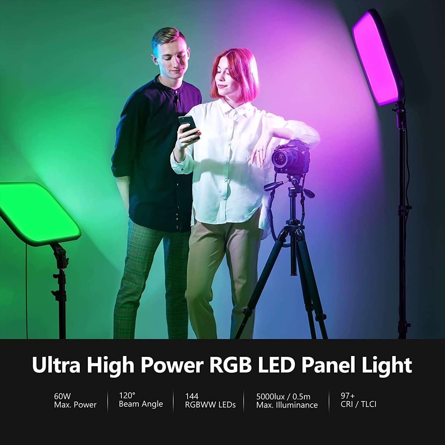 Комплект студійного світла Neewer RGB168 LED-панель 60Вт / Full RGB Spectrum / 2500K-8500K / Керування через Bluetooth / CRI 97+, фото №9