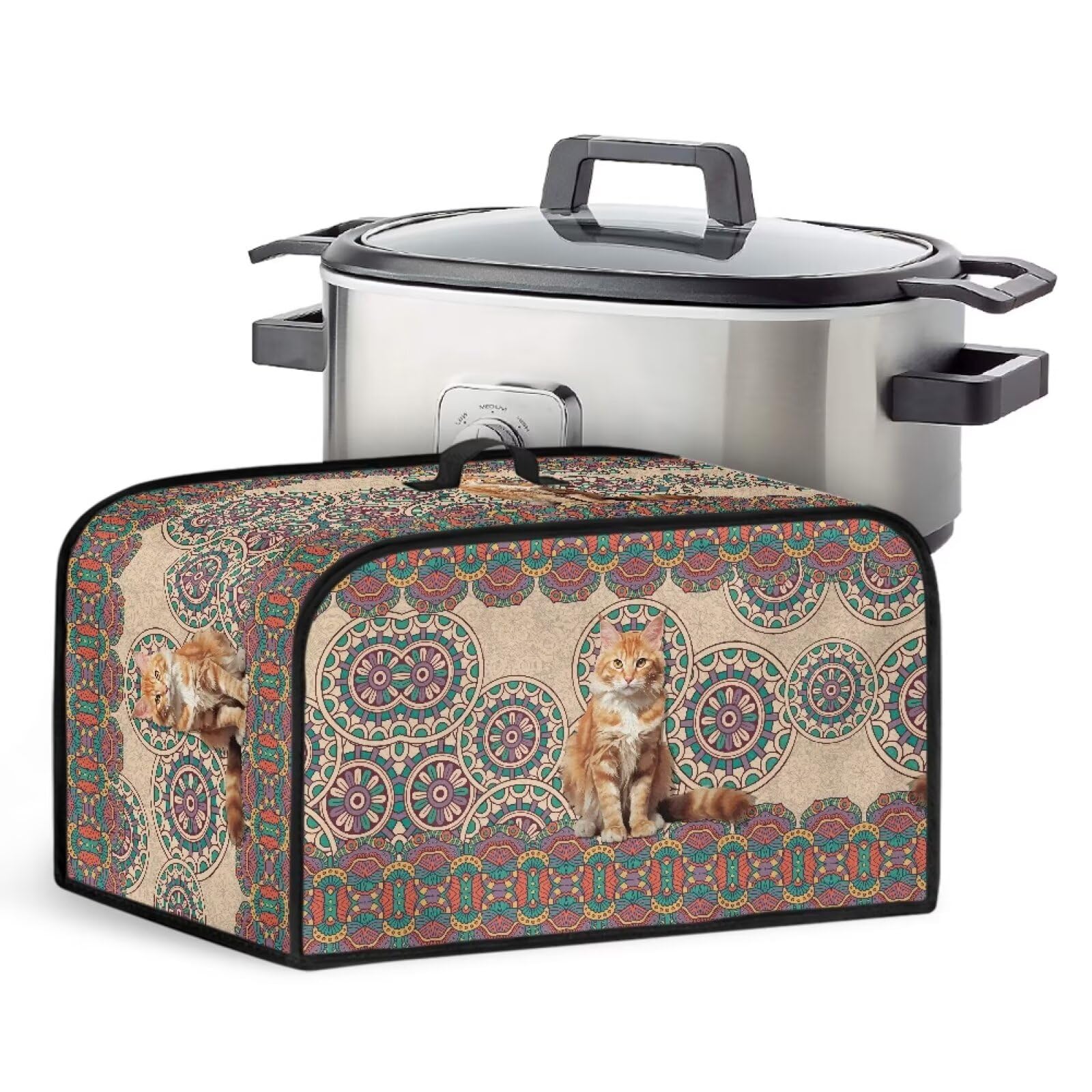 Чехол ZIATUBLES Slow Cooker для Crock Pot Air Fryer Boho Mandala American Cat Чехол-мешок Slow Cooker стойкий к пятнам с верхней ручкой и сетчатым карманом, фото №1