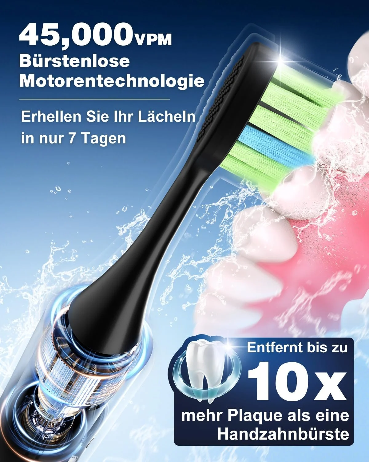 Электрическая звуковая зубная щетка MCURO 45000 VPM 5 режимов Таймер Черная, фото №2