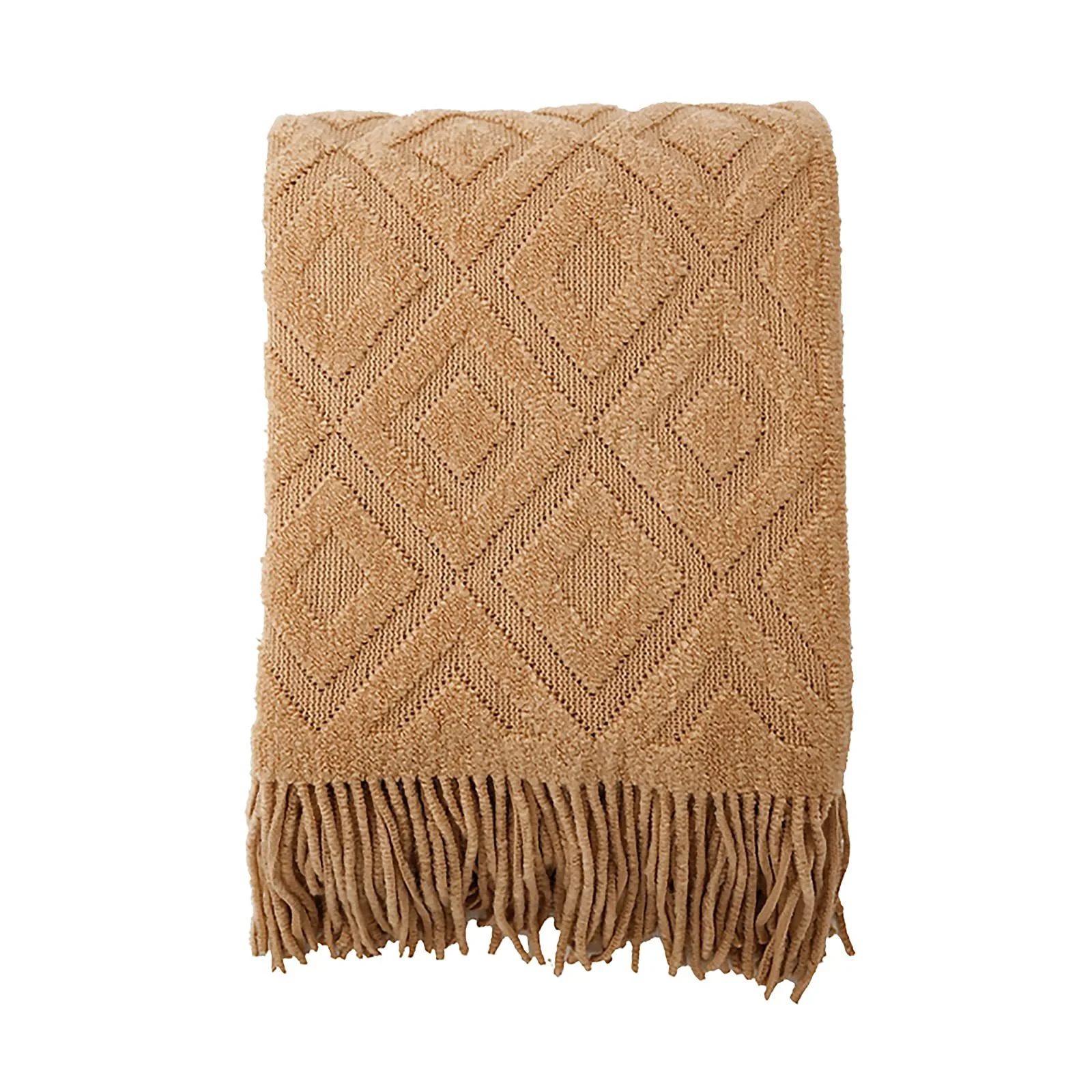 В'язаний Плед LumiSyne Однотонний Жаккардовий Ромбовидний Візерунок Бежевий 180 x 240 см, фото №8