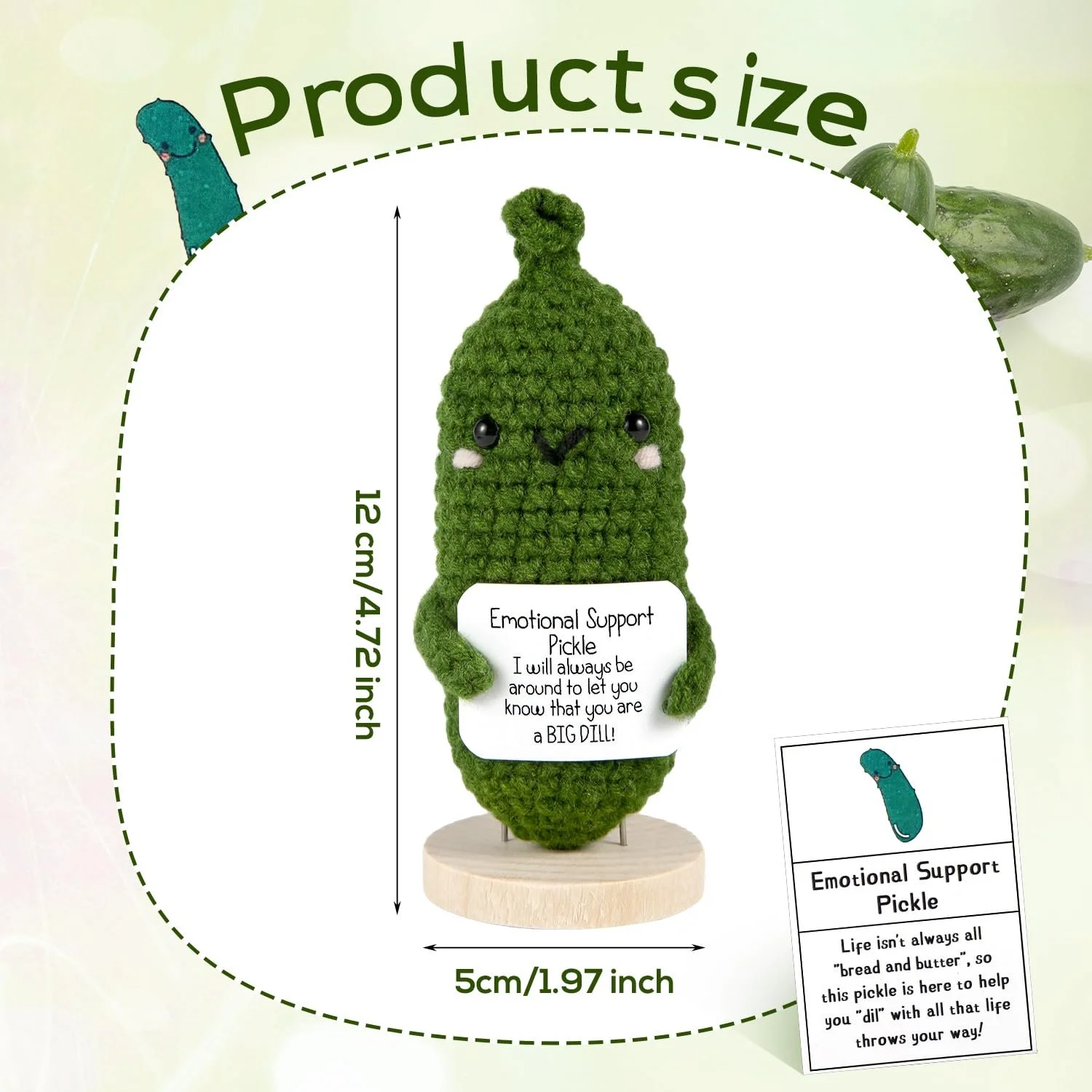 NQEUEPN Позитивный Огурец 12 см Вязаный с позитивной карточкой на деревянной основе, фото №2 NQEUEPN Позитивный Огурец 12 см Вязаный с позитивной карточкой на деревянной основе, фото №2