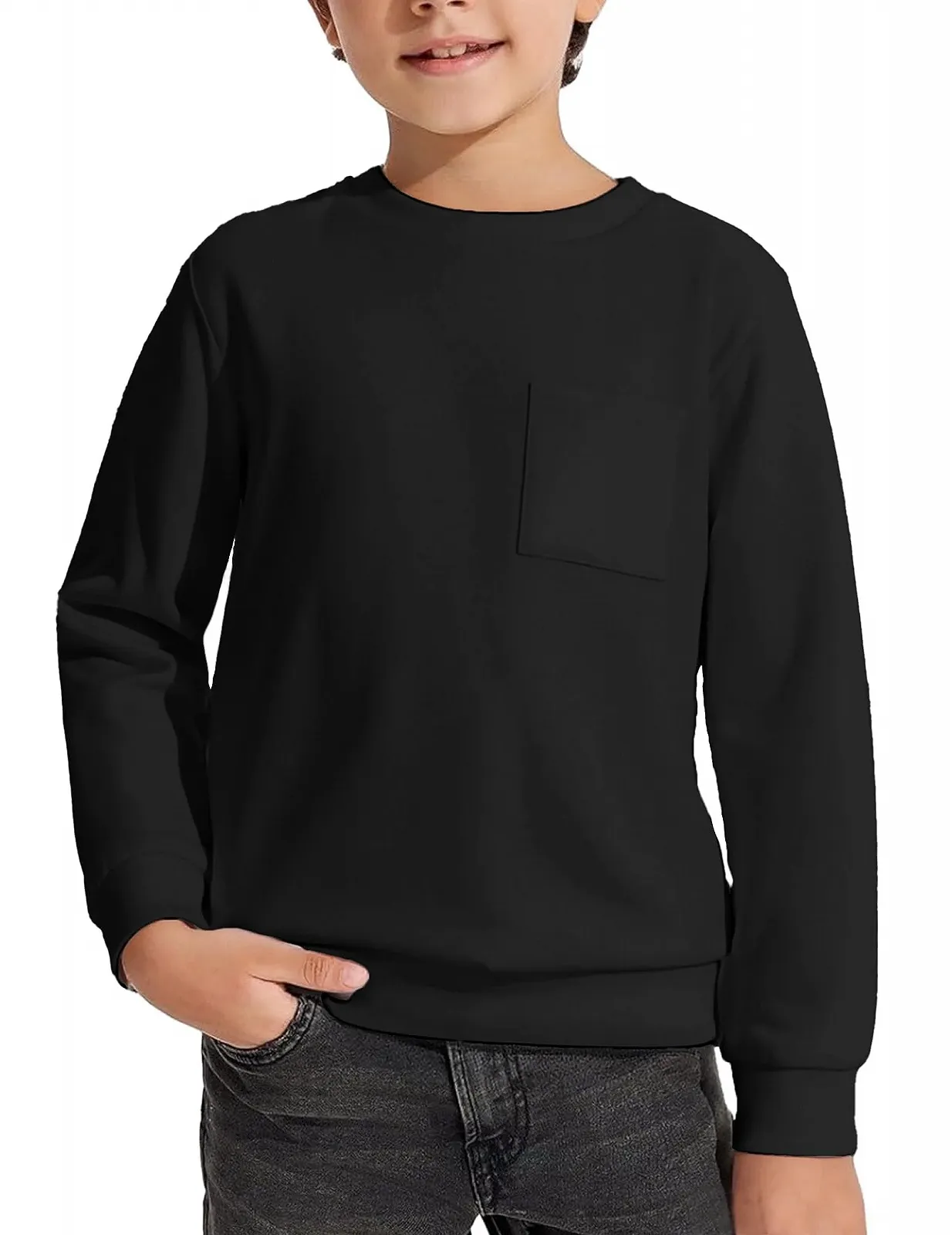 Свитшот Arshiner для мальчиков, флисовый, детский пуловер, с круглым вырезом горловины, с длинными рукавами, зимний топ, джемпер с нагрудным карманом, детская одежда 5-12 лет, фото №1