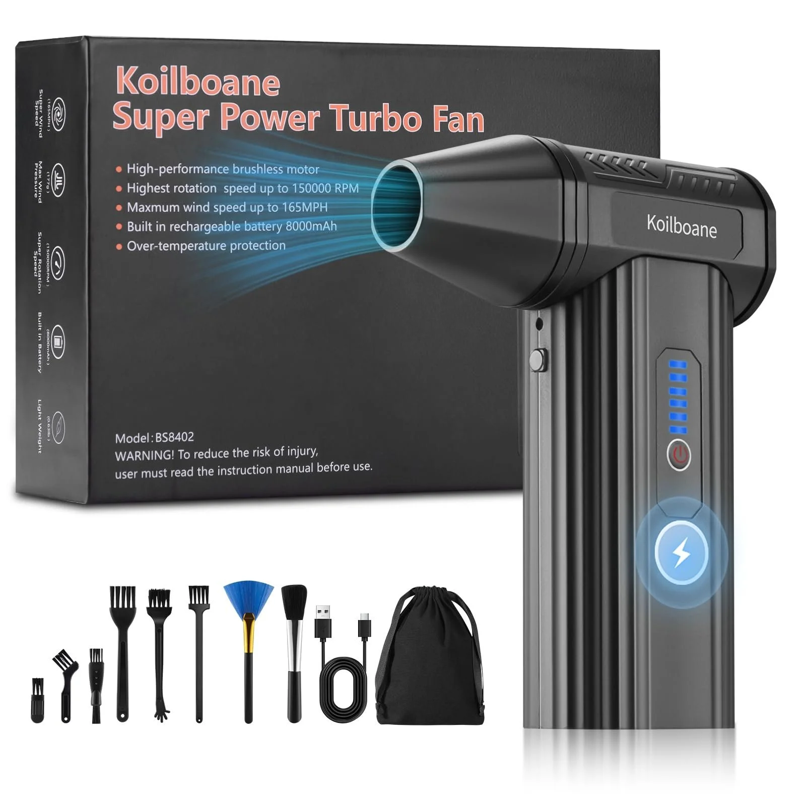 Електрична повітродувка 150,000 RPM 8000 mAh з магнітною насадкою, фото №1