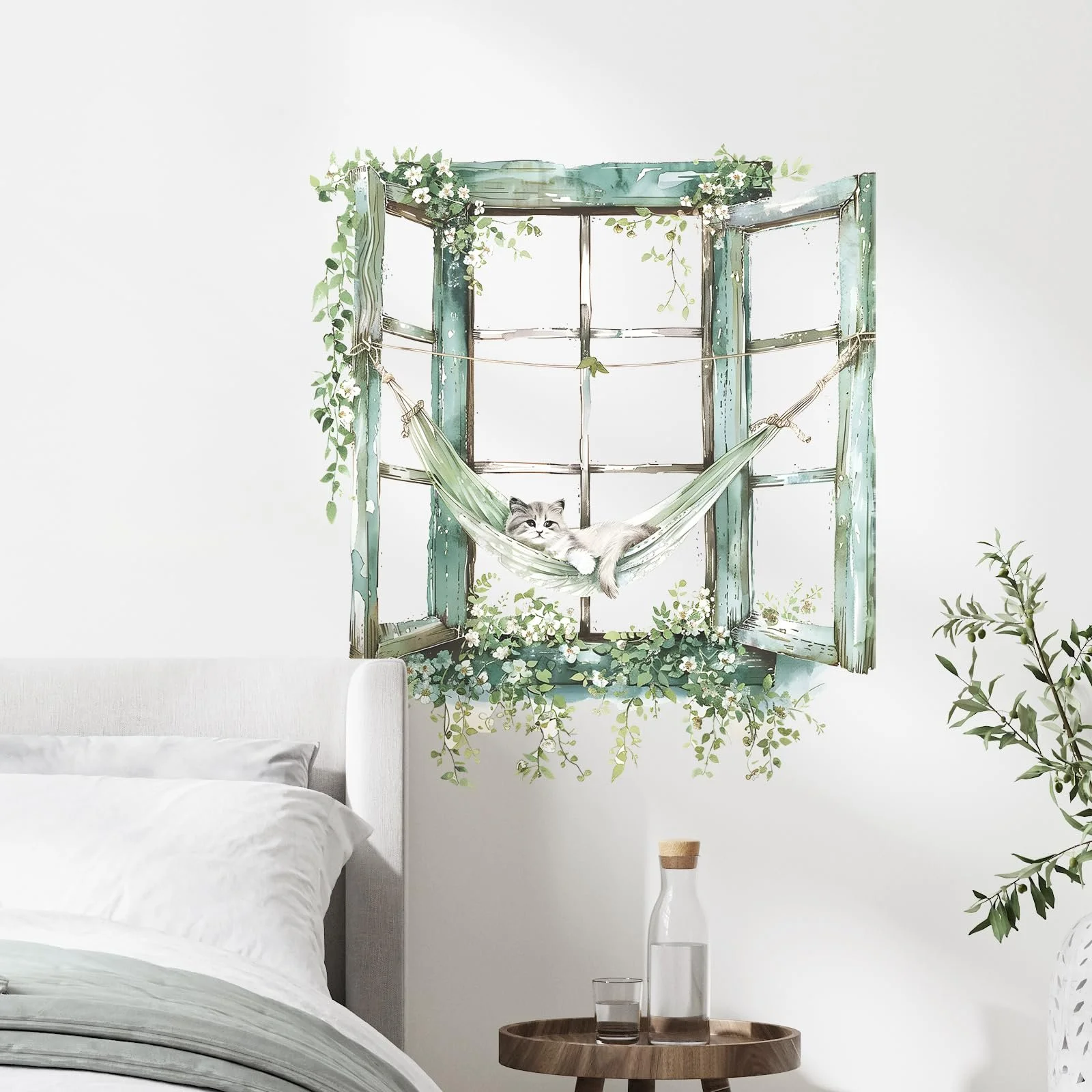 Наклейка на стіну Supzone Cat Green Flower Window 50 x 57 см, фото №8