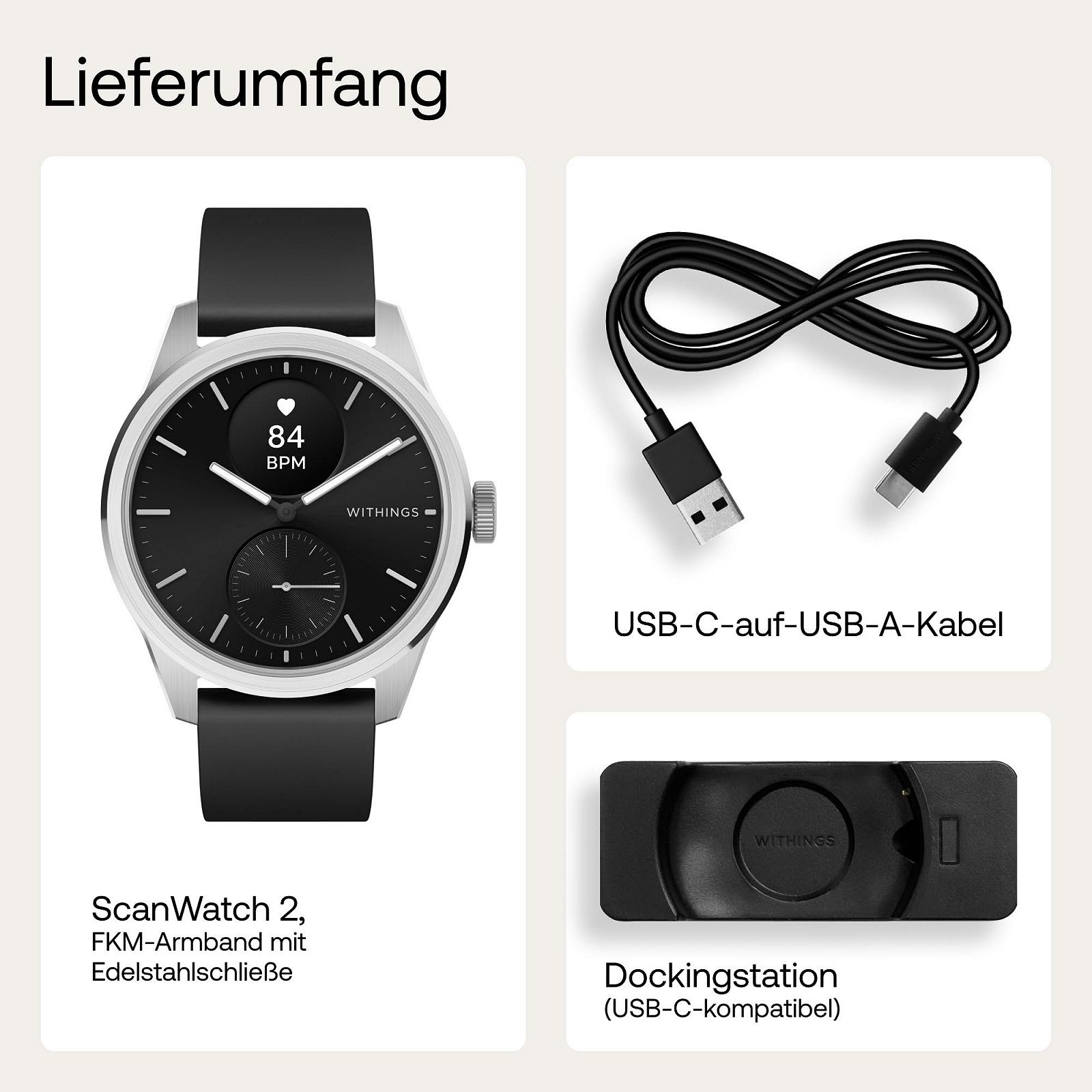 Смартгодинник Withings ScanWatch 2 ECG, SpO2, Температура, Відстеження сну, Здоров'я дихальних шляхів, Активність, Калорії, Водонепроникний, 30 днів роботи від батареї, фото №9
