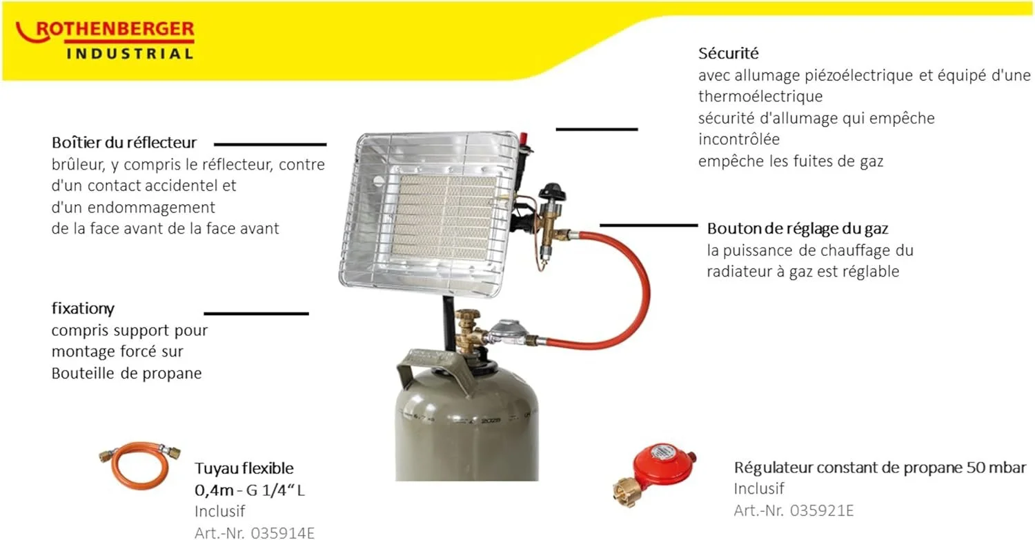 Инфракрасный газовый обогреватель ROTHENBERGER INDUSTRIAL 035985F 4200W Silver, фото №4 Инфракрасный газовый обогреватель ROTHENBERGER INDUSTRIAL 035985F 4200W Silver, фото №4