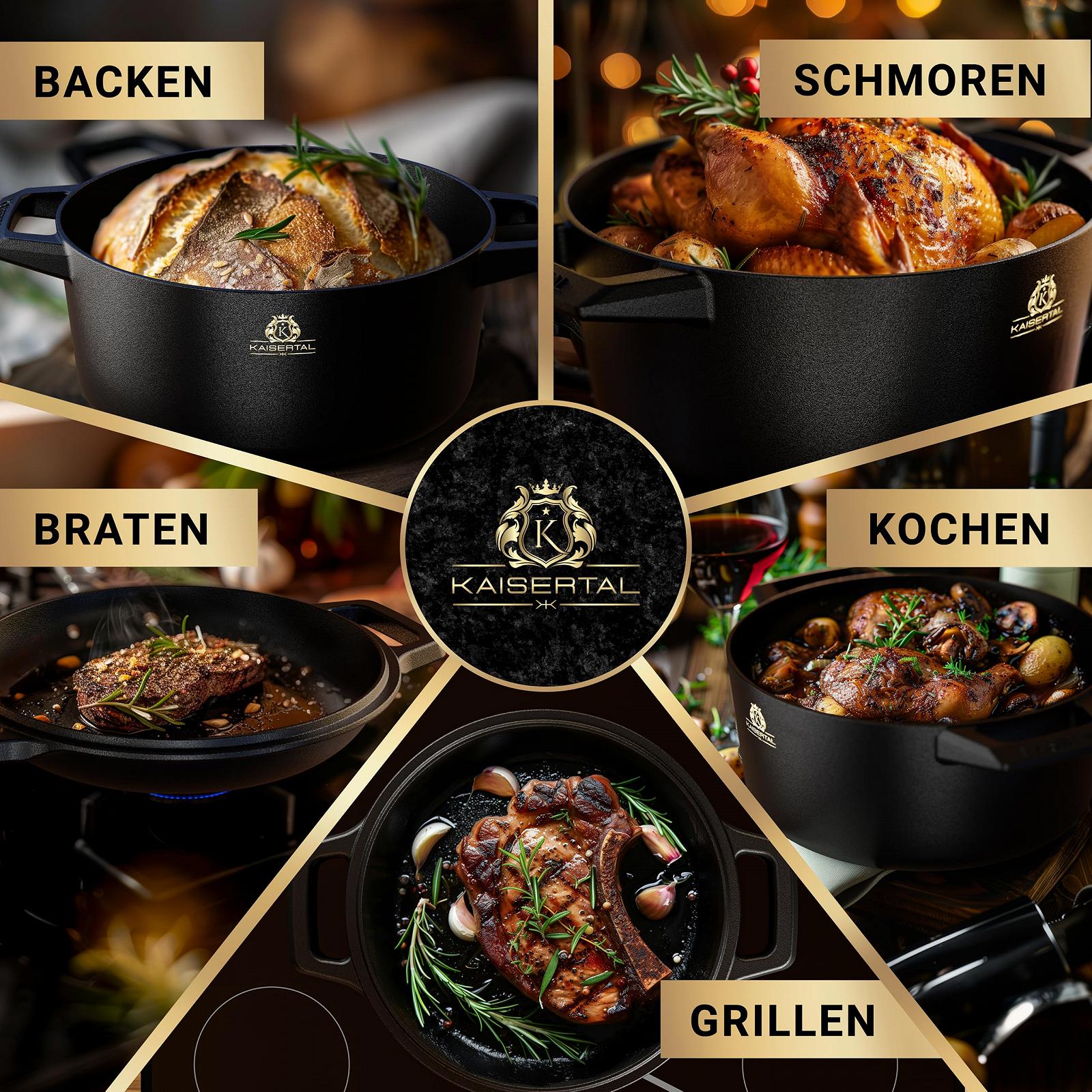 Чугунная кастрюля Kaisertal с крышкой 4.8 л и чугунная сковорода 1.8 л, фото №6