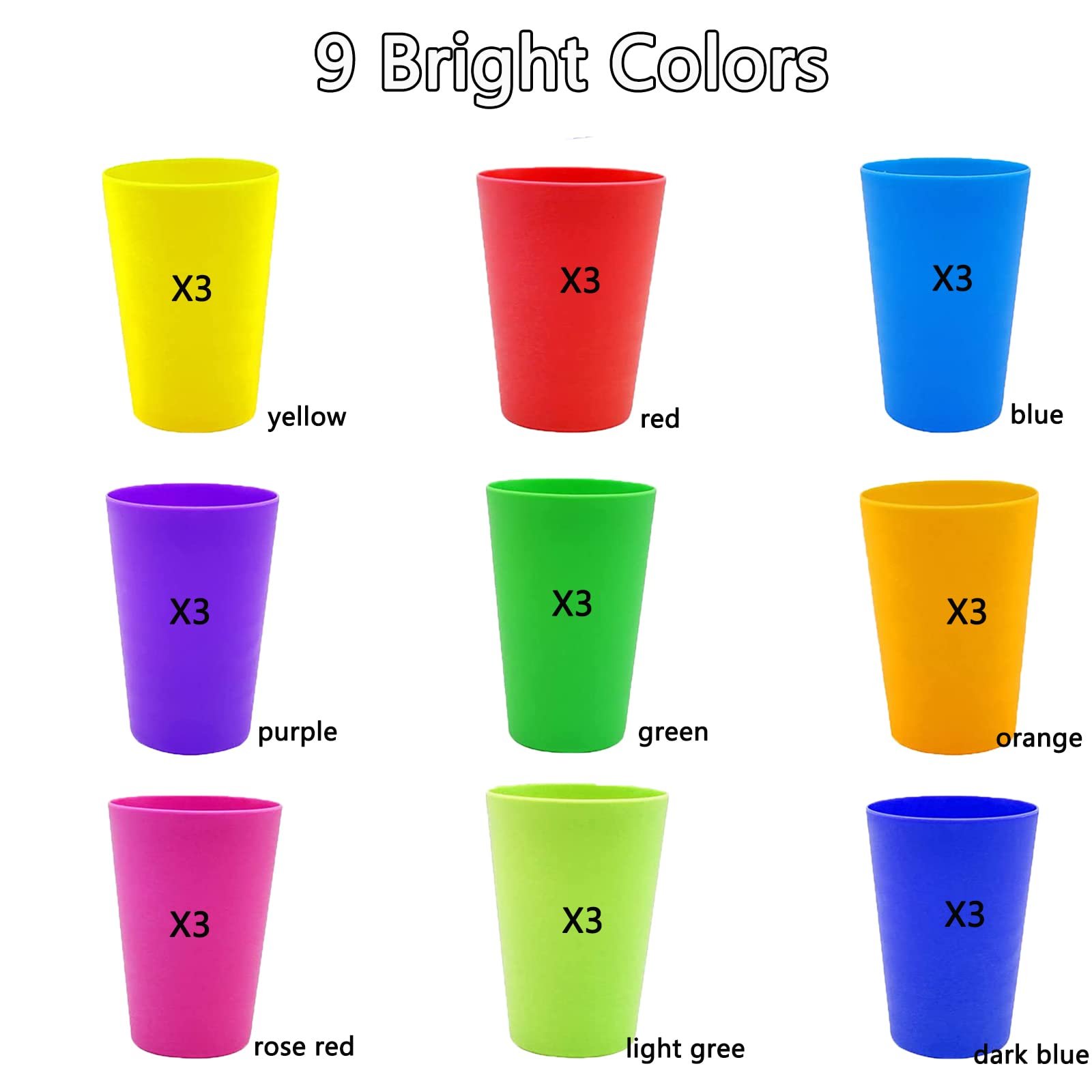 Набір пластикових стаканів 27 шт. Різнокольорові стакани 260 мл, 9 кольорів, фото №4 Набір пластикових стаканів 27 шт. Різнокольорові стакани 260 мл, 9 кольорів, фото №4