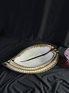 Сервіровочні тарілочки Листочки 3 шт з золотою оконтовкою - Фото 1