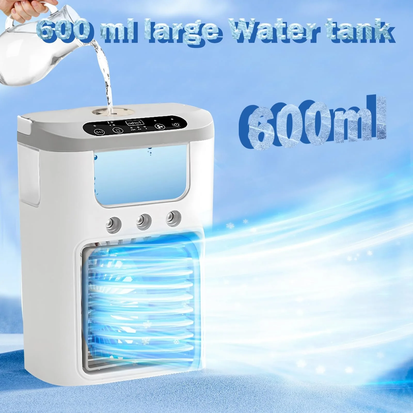 Портативный мини-кондиционер 1000 mAh 600 ml 3 скорости 10 W, фото №2