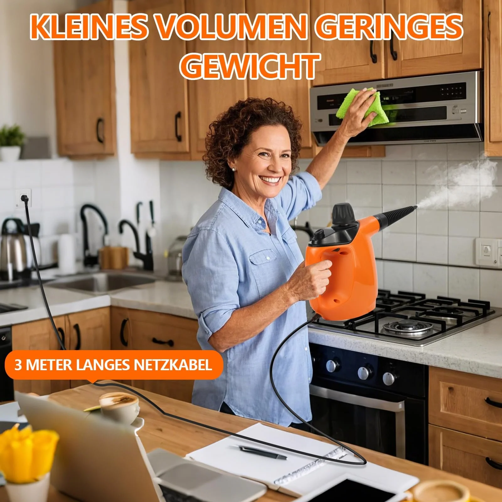 Ручний пароочисник 1050 Вт 11 аксесуарів 3,5 Бар 450 мл 105 °C, фото №8