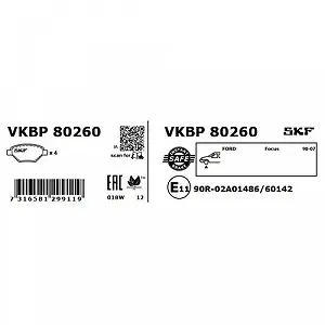 Комплект тормозных колодок, дисковый тормоз SKF VKBP 80260 для FORD, передняя ось synthetic.ua - Фото 1