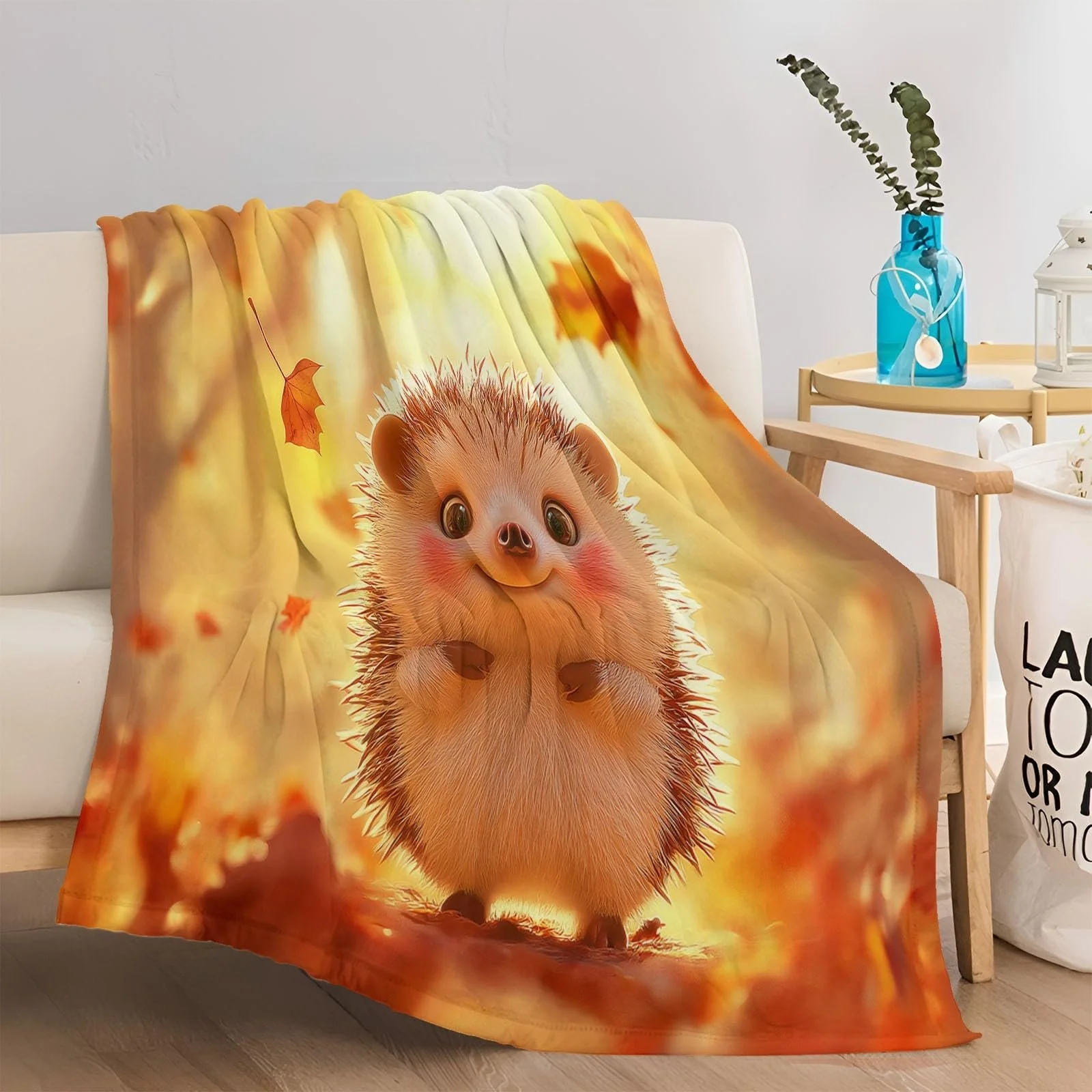 Одеяло Флисовое Мягкое Теплое с мультяшным ежиком 200 x 220 см Куркума, фото №2
