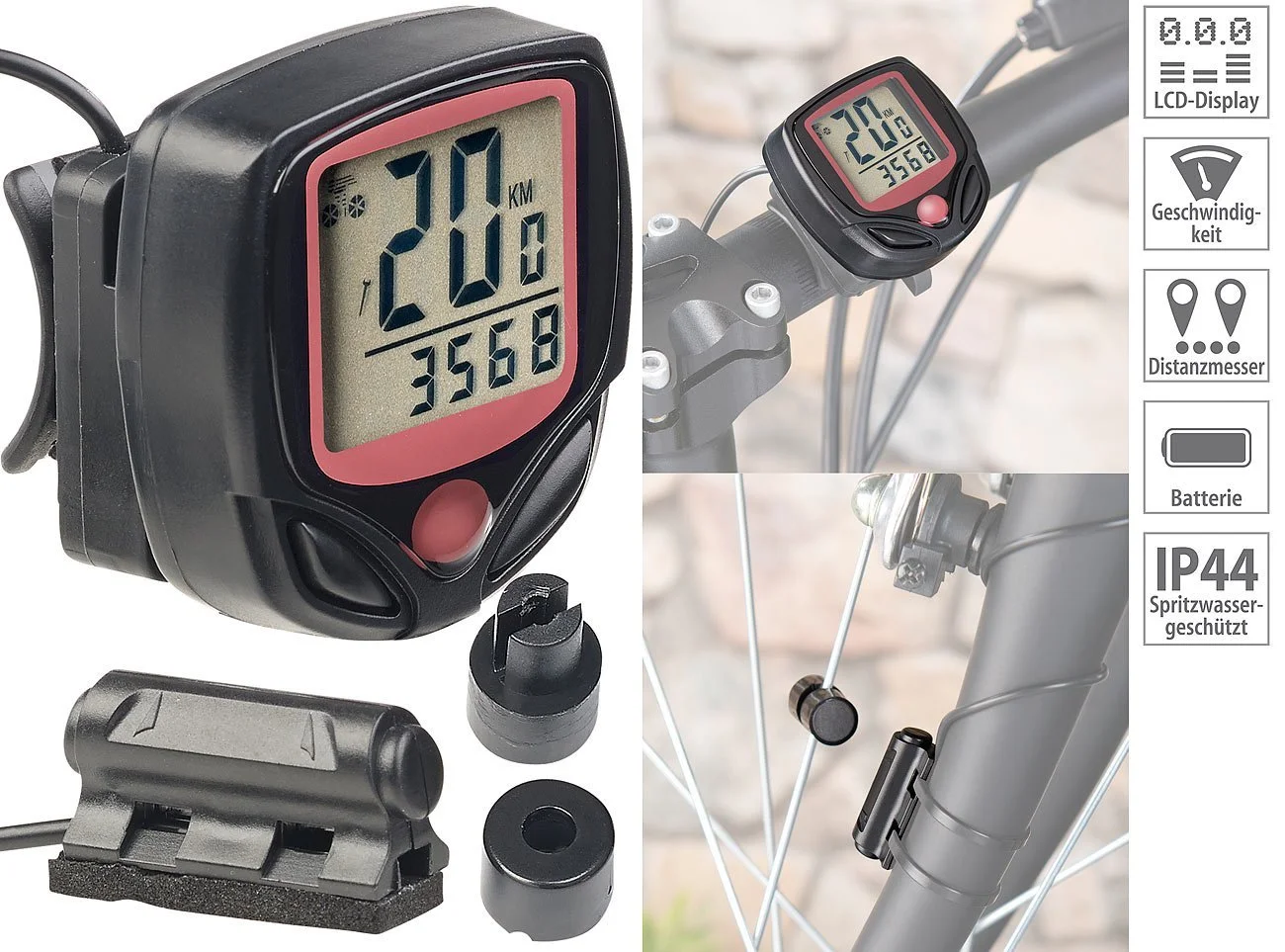 Велокомпьютер PEARL Sports 15-in-1 Digital LCD IP44 Black, фото №3