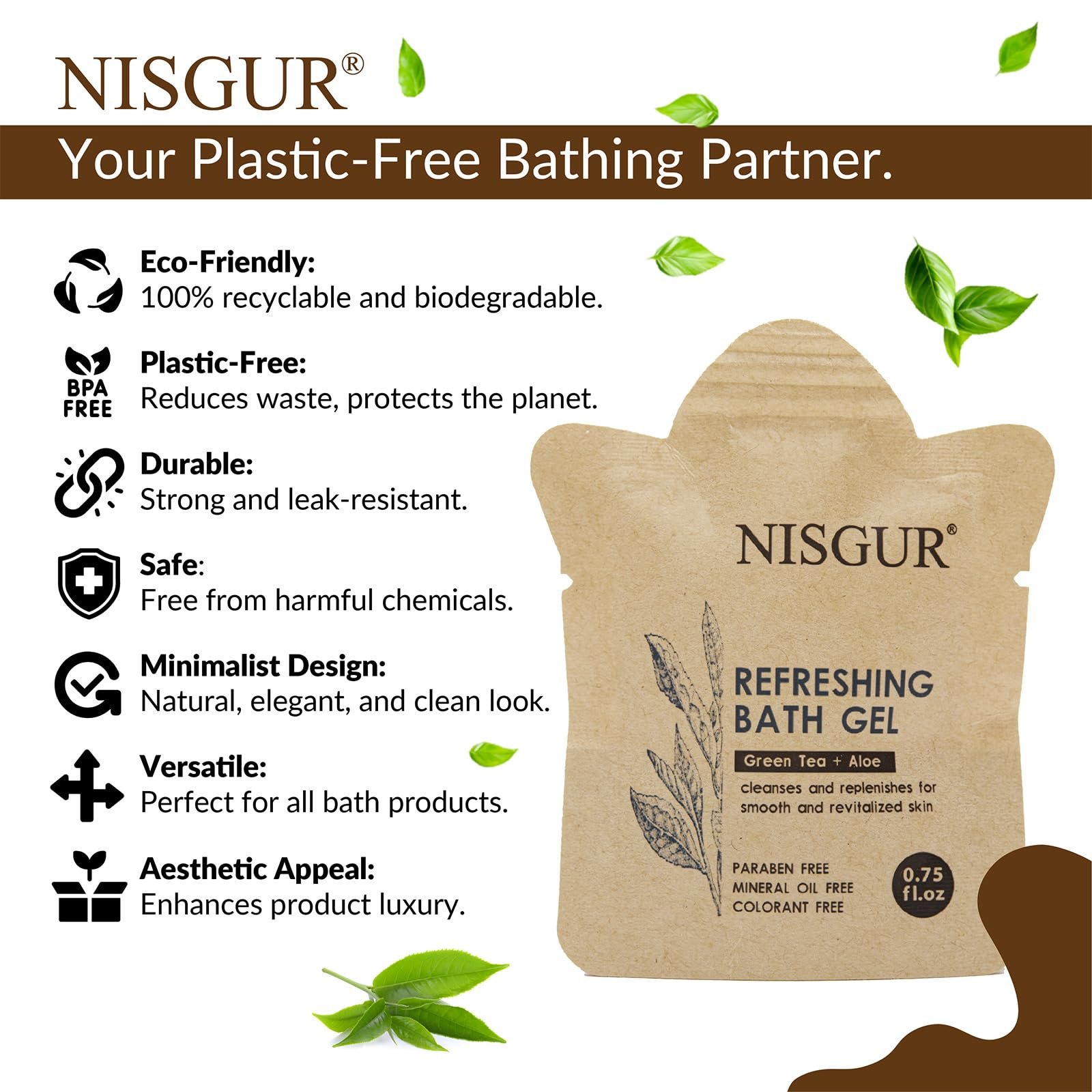 Гель для душу Nisgur Дорожній Алое та екстракт зеленого чаю 100 шт. x 22 мл Крафт-пакет, фото №3 Гель для душу Nisgur Дорожній Алое та екстракт зеленого чаю 100 шт. x 22 мл Крафт-пакет, фото №3