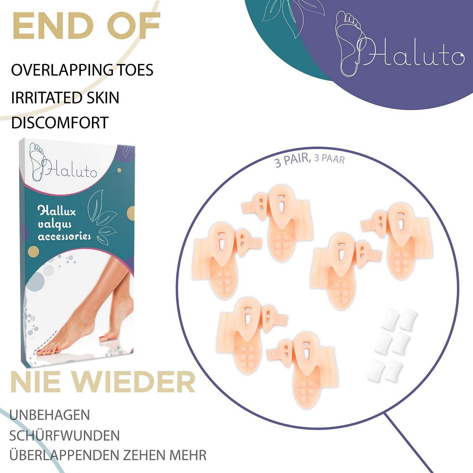 Роздільник для великого пальця ноги HALUTO, 3 пари / 6 штук, силіконовий, фото №2