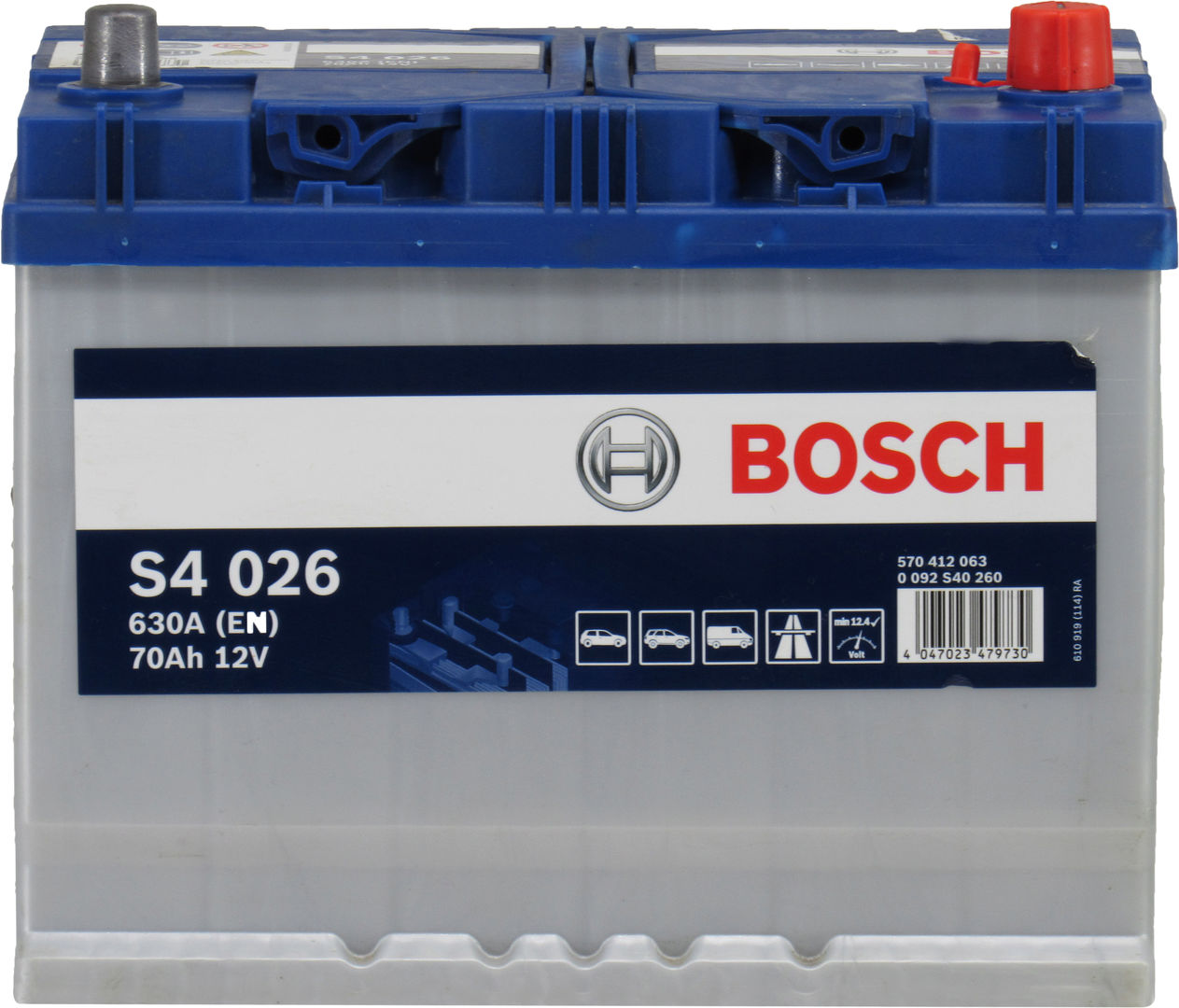 АКБ Азія 70-А/Ч Bosch S-4 R 630A 261х175х220мм 0092S40260, фото №1