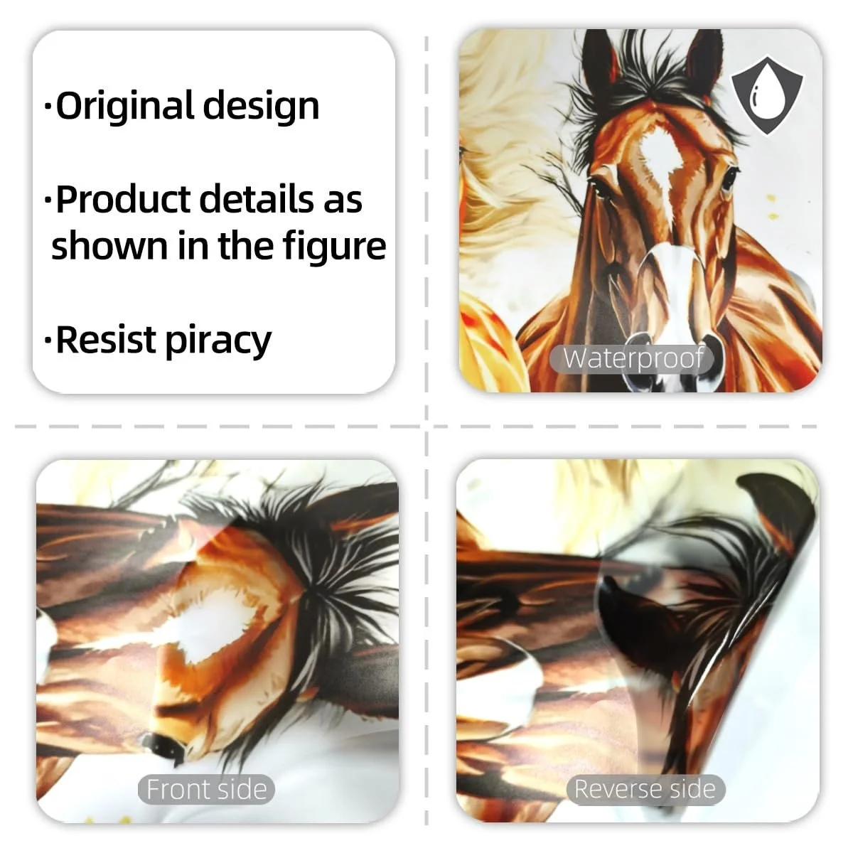 Наклейка на стіну Running Horses Waterproof 90 x 30 см, Білий, коричневий, помаранчевий, фото №3