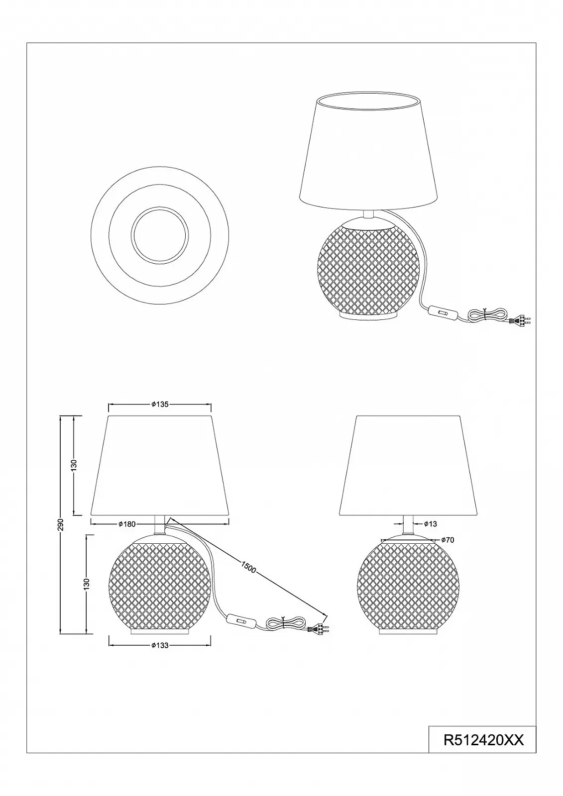 Настільна лампа Reality Leuchten Jonna R51242054 скляна основа оксамитовий абажур 2x E14 Сіра / Срібляста, фото №5