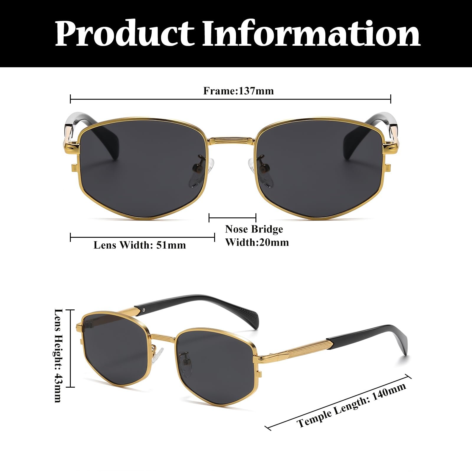 Солнцезащитные очки Многоугольник LJCZKA Ретро Золотой, фото №4