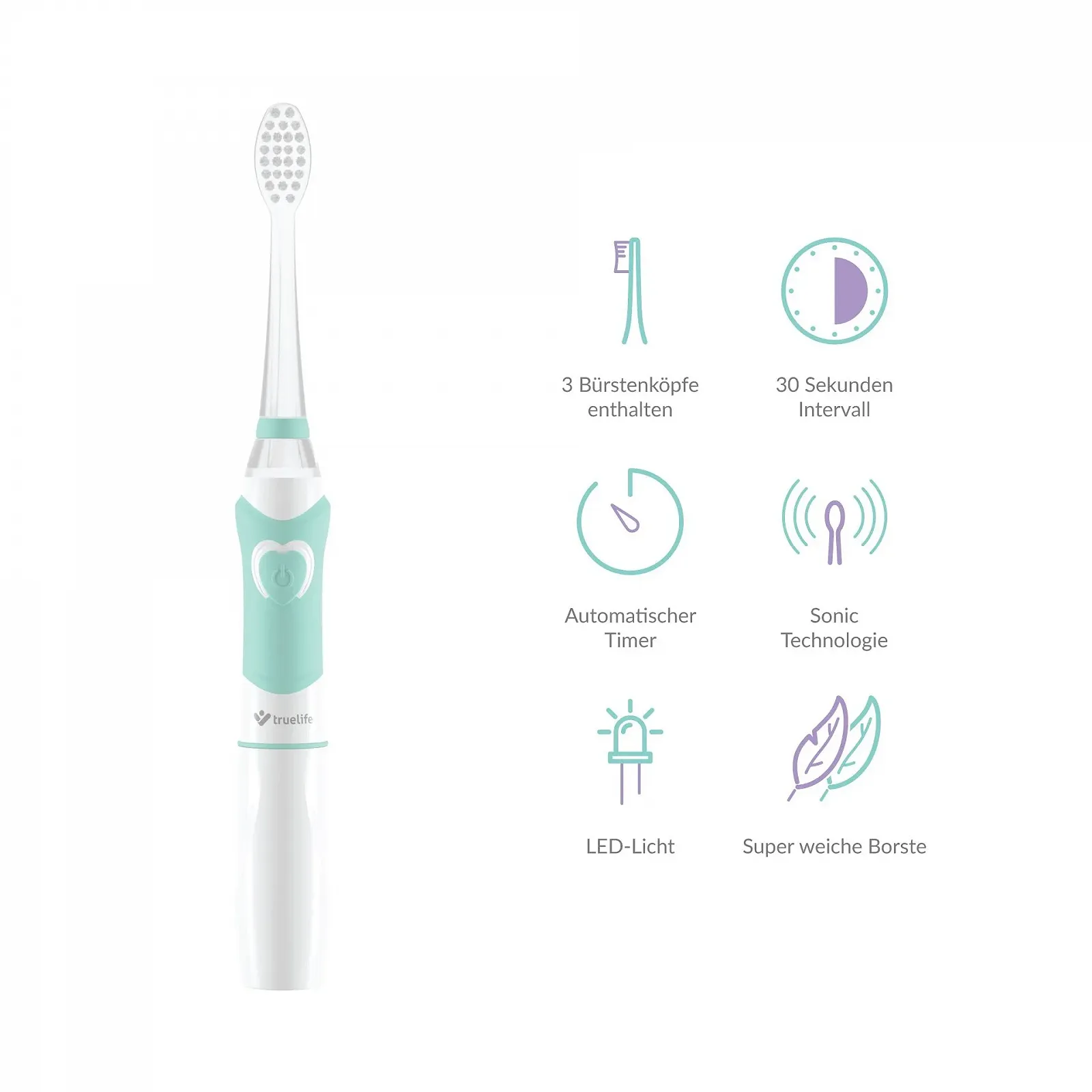 Звуковая зубная щетка TrueLife SonicBrush Kid G для детей 5-9 лет таймер мягкая щетина 30 наклеек LED-подсветка на батарейках компактный дизайн, фото №2