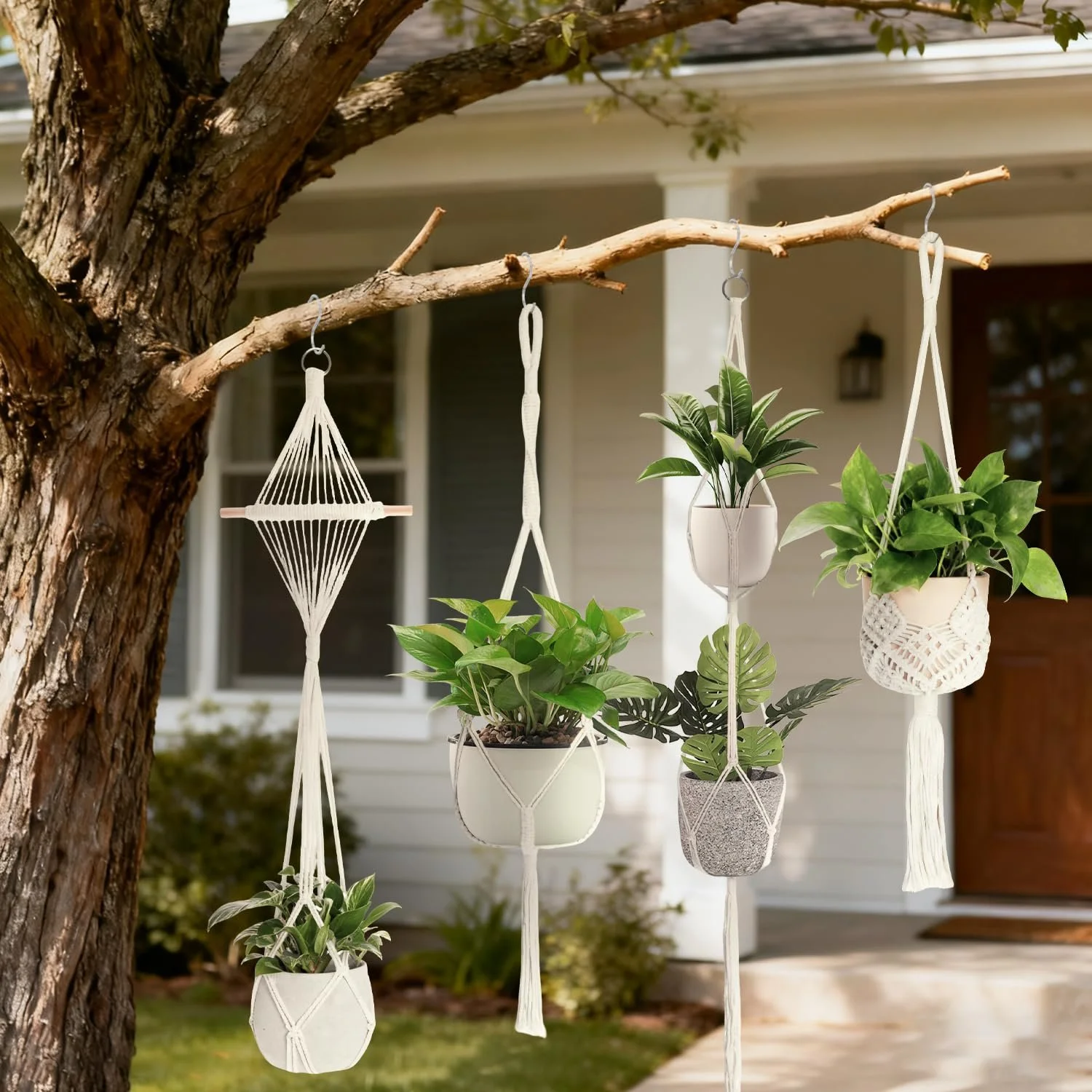 Набір підвісних кошиків макраме Petutu 4 шт. бавовняні ручна робота Білий, фото №7 Набір підвісних кошиків макраме Petutu 4 шт. бавовняні ручна робота Білий, фото №7