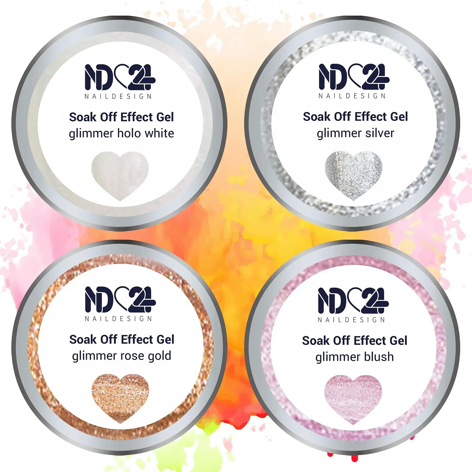 Гель-лак ND24 Glimmer Soak Off Gel Collection, набор: база Rubber, топ и ремувер, 7 шт, фото №2 Гель-лак ND24 Glimmer Soak Off Gel Collection, набор: база Rubber, топ и ремувер, 7 шт, фото №2