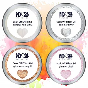 Гель-лак ND24 Glimmer Soak Off Gel Collection, набор: база Rubber, топ и ремувер, 7 шт synthetic.ua - Фото 1