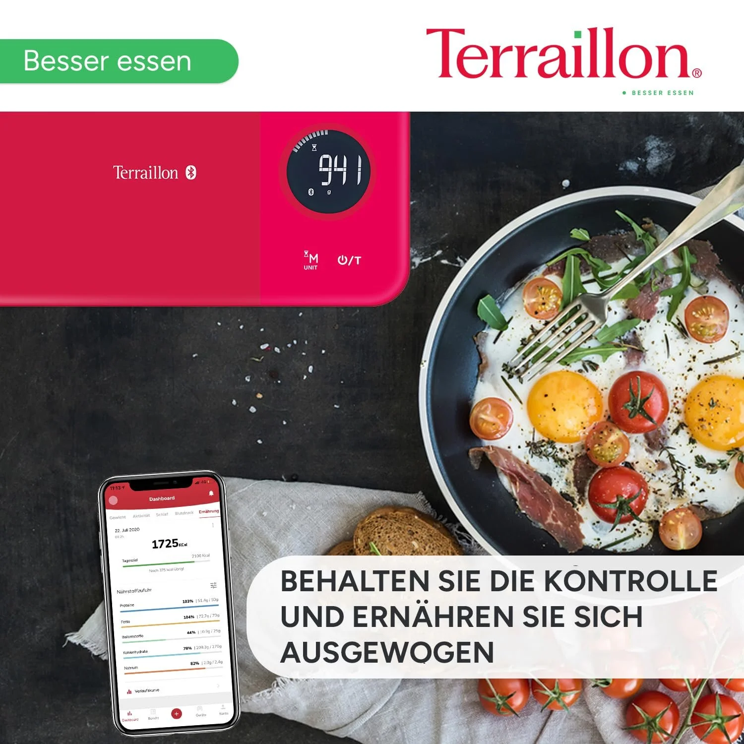 Кухонні ваги Terraillon NutriTab 5 kg Bluetooth Smart Журавлинний червоний, фото №5 Кухонні ваги Terraillon NutriTab 5 kg Bluetooth Smart Журавлинний червоний, фото №5