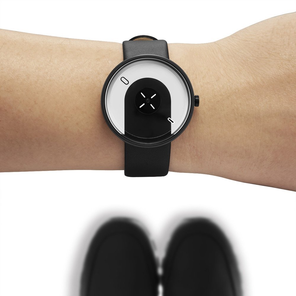 Наручний годинник Projects Overlap Кварцовий з нержавіючої сталі IP Black White Leather Unisex Disc, фото №4
