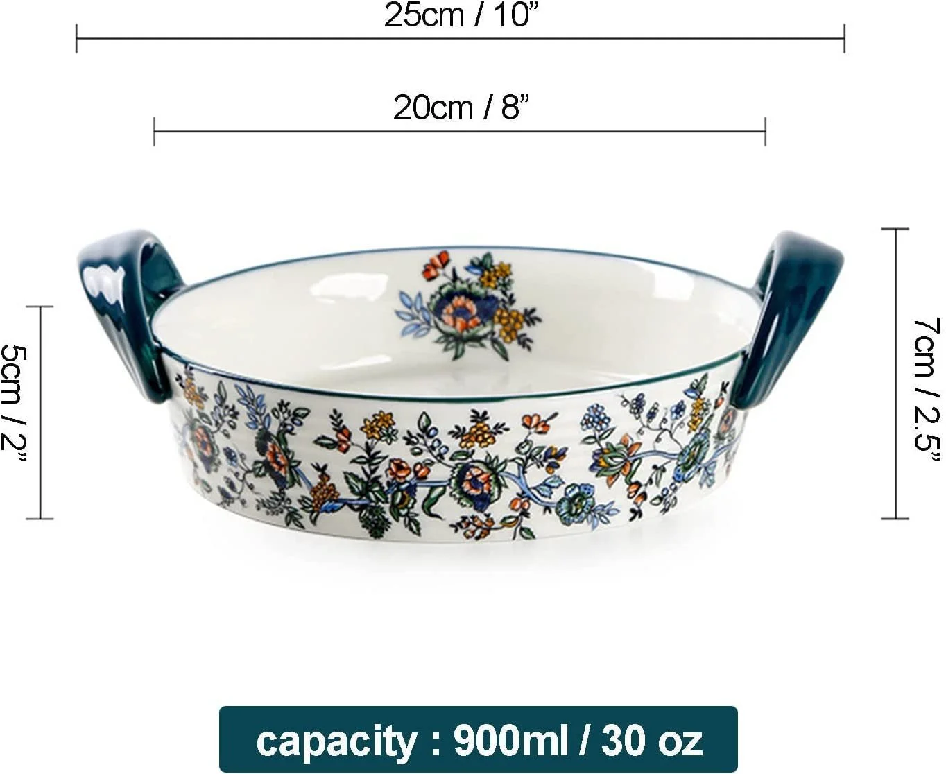 Форма для запекания керамическая круглая с ручкой 900 мл зеленая, фото №2 Форма для запекания керамическая круглая с ручкой 900 мл зеленая, фото №2