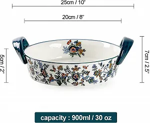 Форма для запекания керамическая круглая с ручкой 900 мл зеленая synthetic.ua - Фото 1