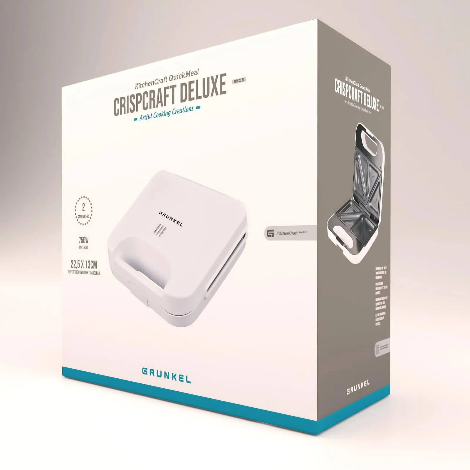 Сендвічниця Grunkel з грилем на 2 сендвічі Квадратна кромка Білий, фото №7