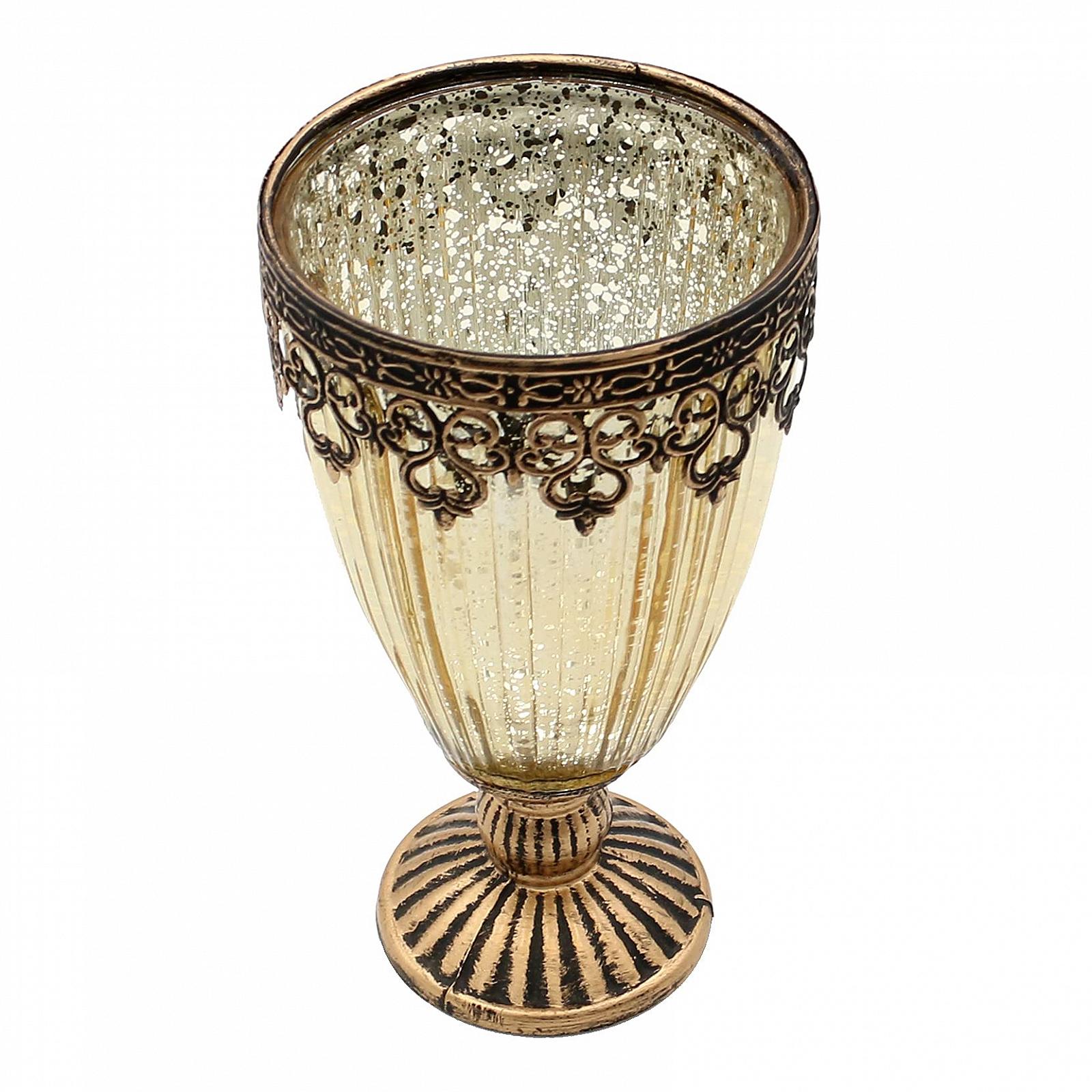 Підсвічник скляний у формі келиха в золото з марокканським/золотим металевим декором, фото №3