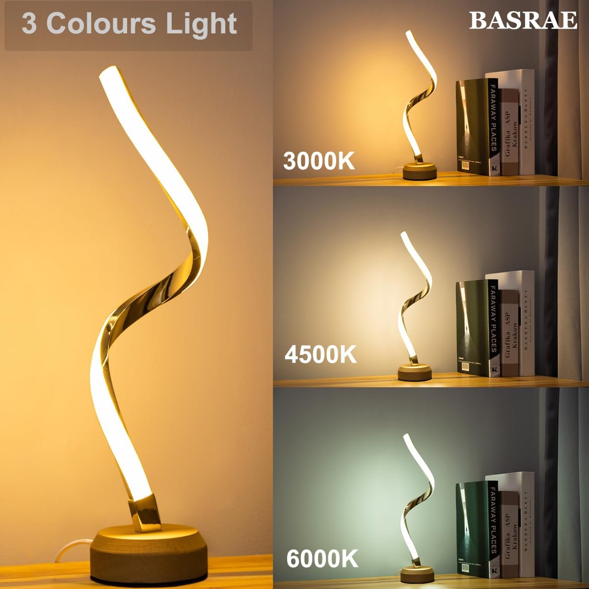 Настільна лампа Spiral Modern LED 3 Colour Temperatures Dimmable Wood, фото №3