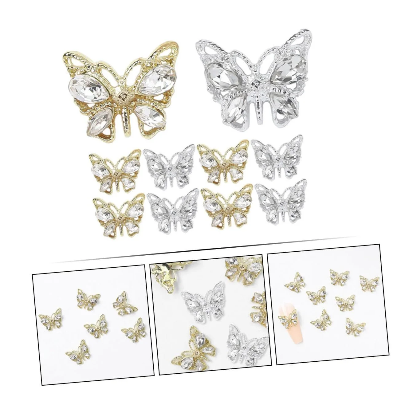 Подвески для ногтей Healeved 10 шт., стразы для дизайна акриловых ногтей, украшения для ногтей, наклейки на ногти, подвеска-бабочка, сплав для ногтей, фото №3